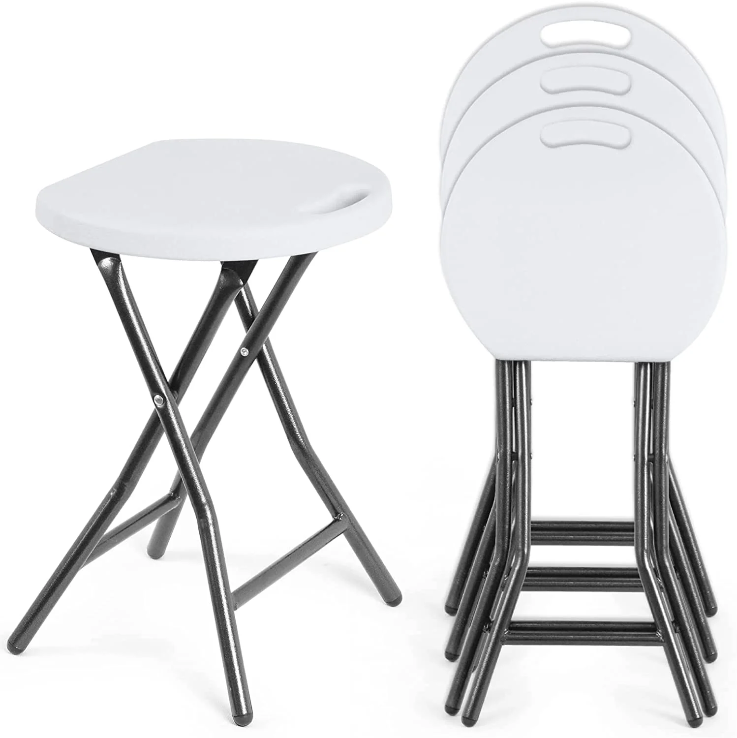 ONKER  Portable Folding Chair 18 Inch, 500lbs Capacity, Heavy Duty Stool Chair with Handle, Foldable Stool for Adults, Round Fold Chair for Dorm, Kitchen, Vanity, Church and Outdoor use