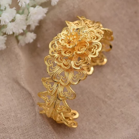 Real 18k Gold Filled cuff Bangles Open wide cuff bangle Dubai Bangle Bracelet
