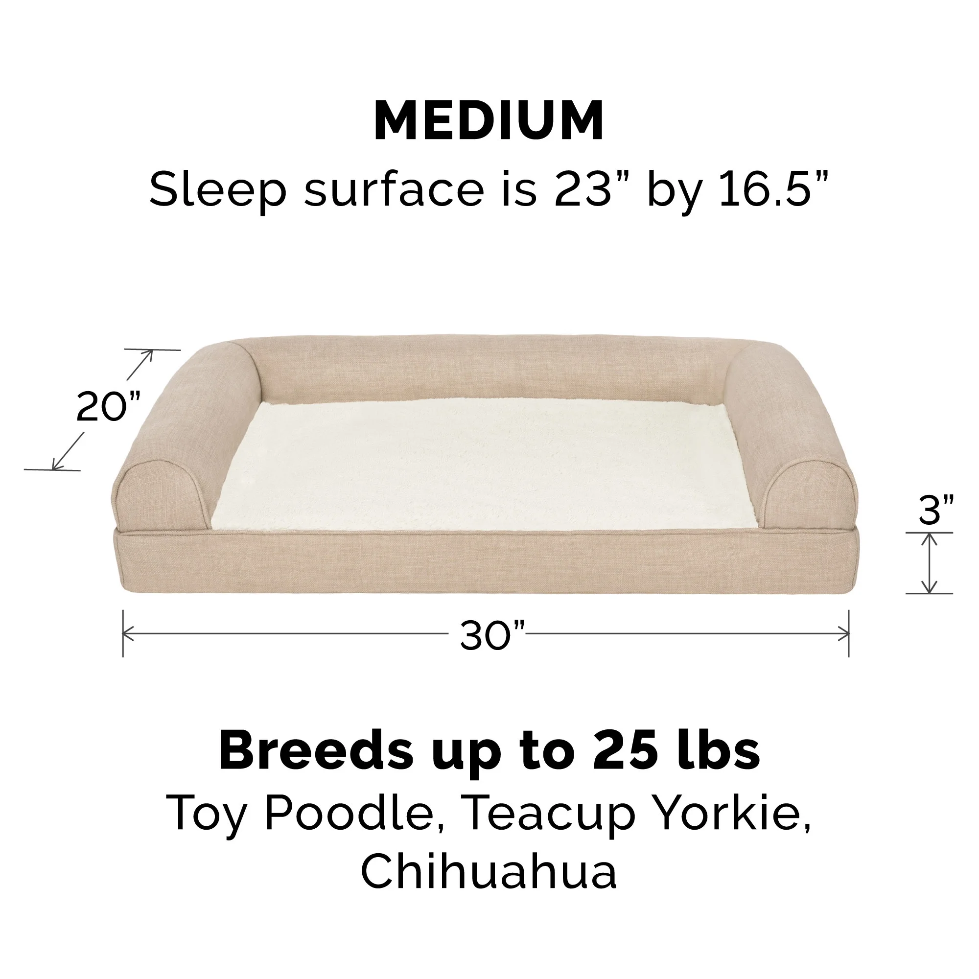 FurHaven Pet Products Medium Plush & Performance Linen Orthopedic Sofa Dog Bed, Flax