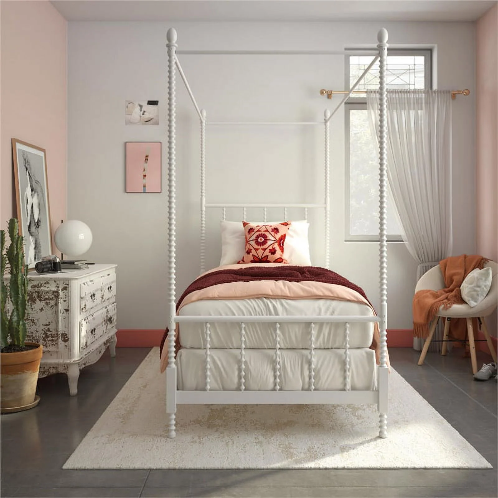 DHP Emerson Traditional Metal Canopy Bed, Twin, White