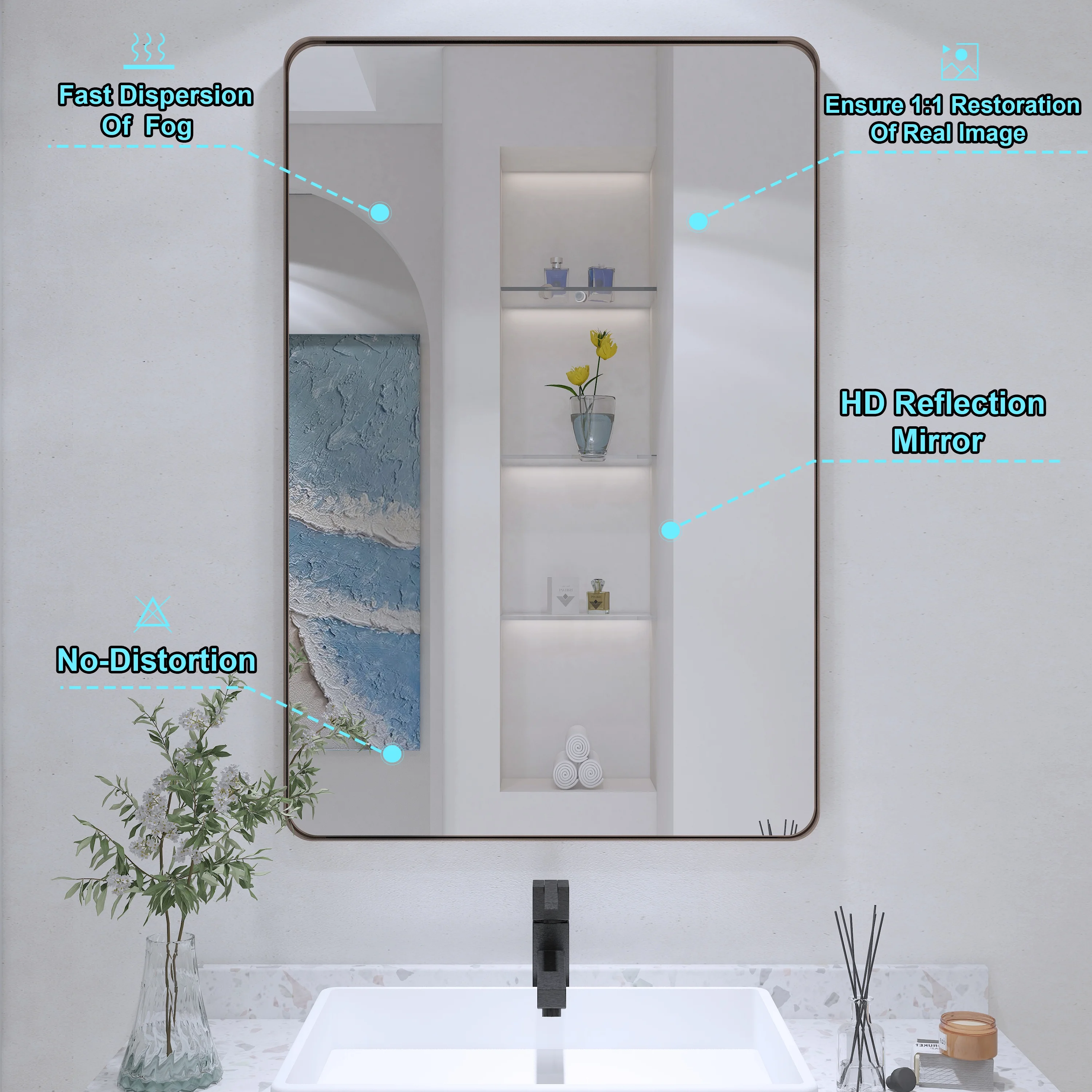 36 in. W x 24 in. H Rectangular Framed Wall Mounted Bathroom Vanity Mirror in Brushed Nickel