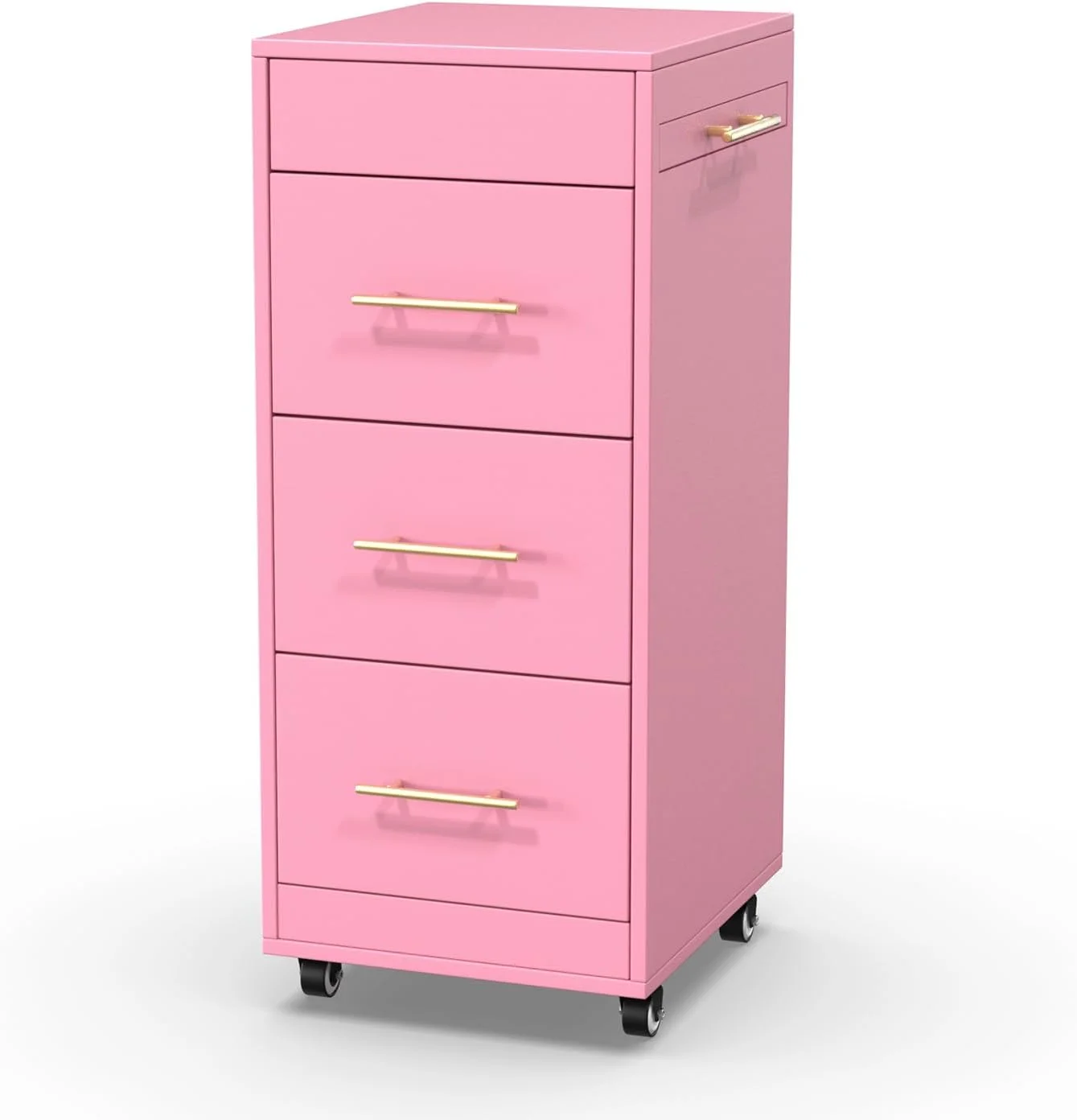 OmySalon Wood Salon Trolley Cart with Wheels, Hair Cart Mobile Storage Cabinet, Hairdressing Styling Tools Organizer, Rolling Salon Station for Beauty Spa Barbershop Tattoo, Pink