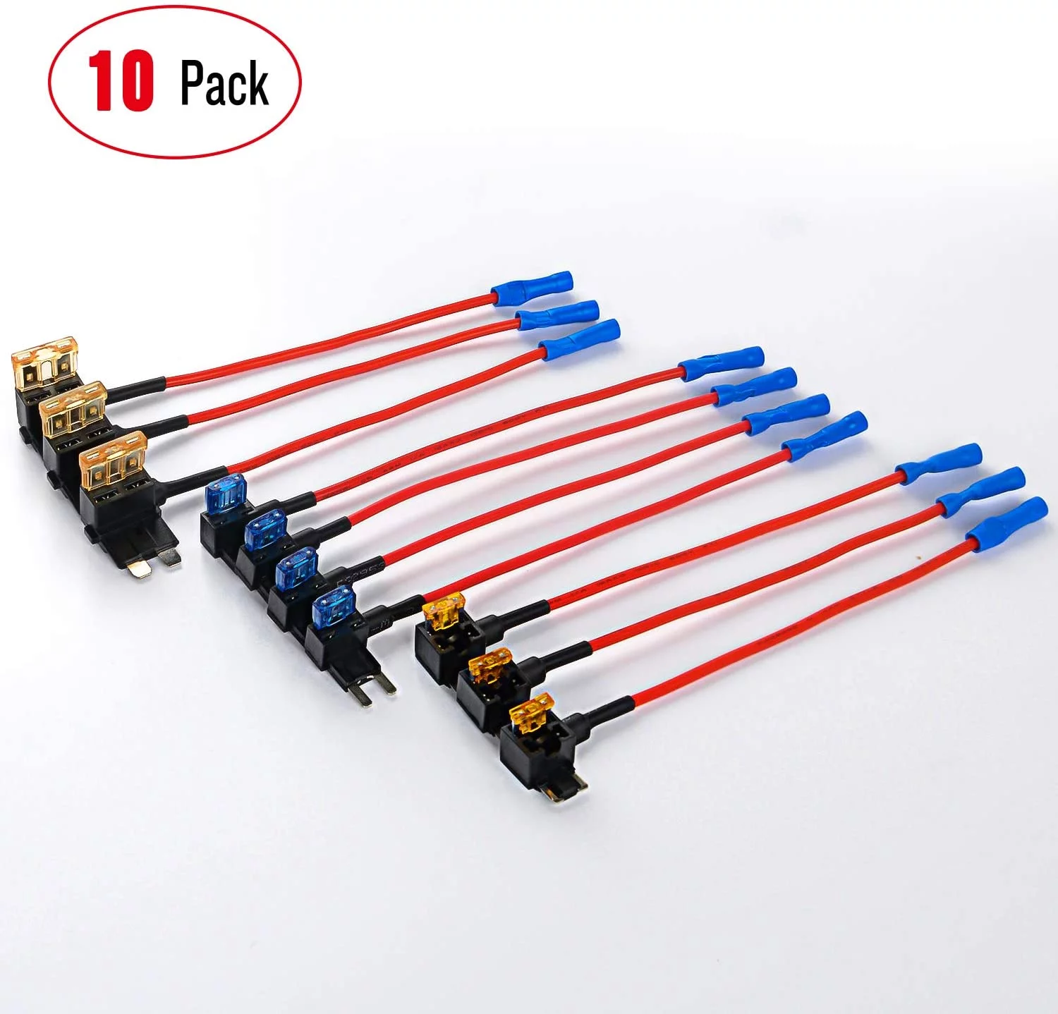 Nilight 50040R Holder-3 Types 10 Pack 12V Add-a-Circuit Adapter with Standard and Mini Profile TAP Blade Fuse for Cars Trucks Boats