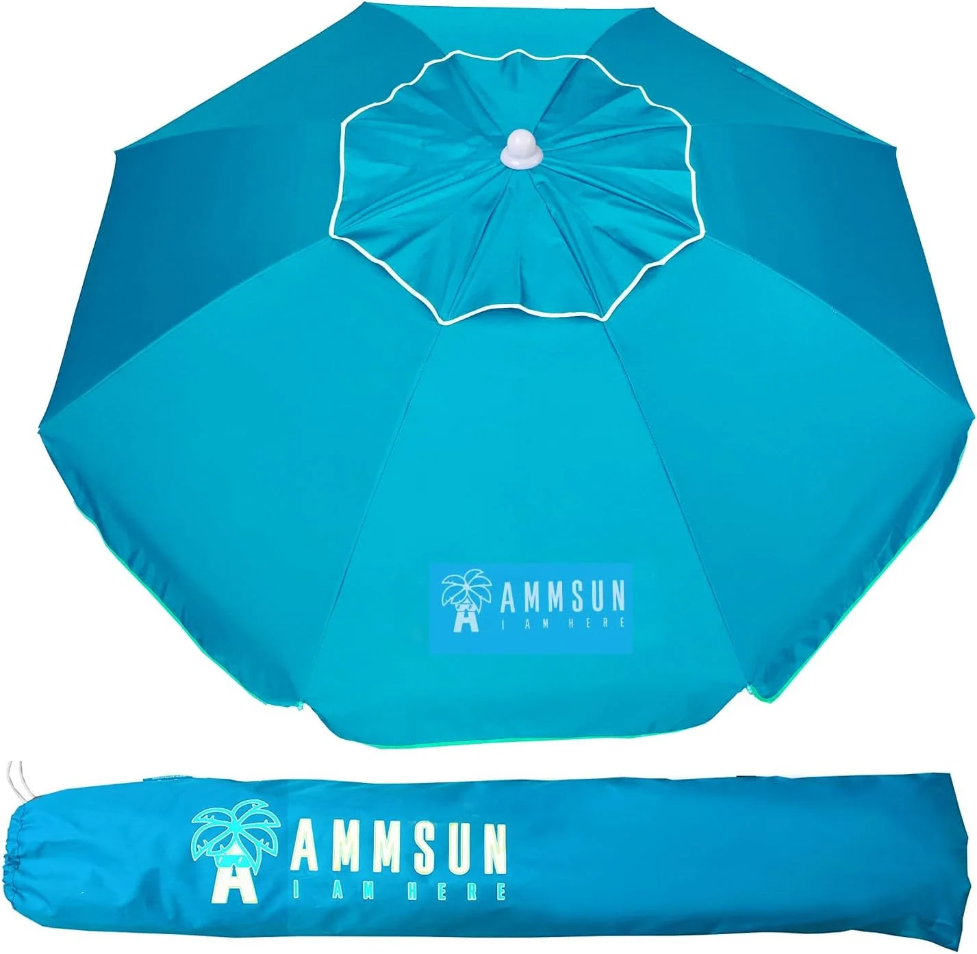 AMMSUN 6.5ft Heavy Duty Beach Umbrella with Tilt Sun Shelter & UV Protection & Carry Bag,Sky Blue