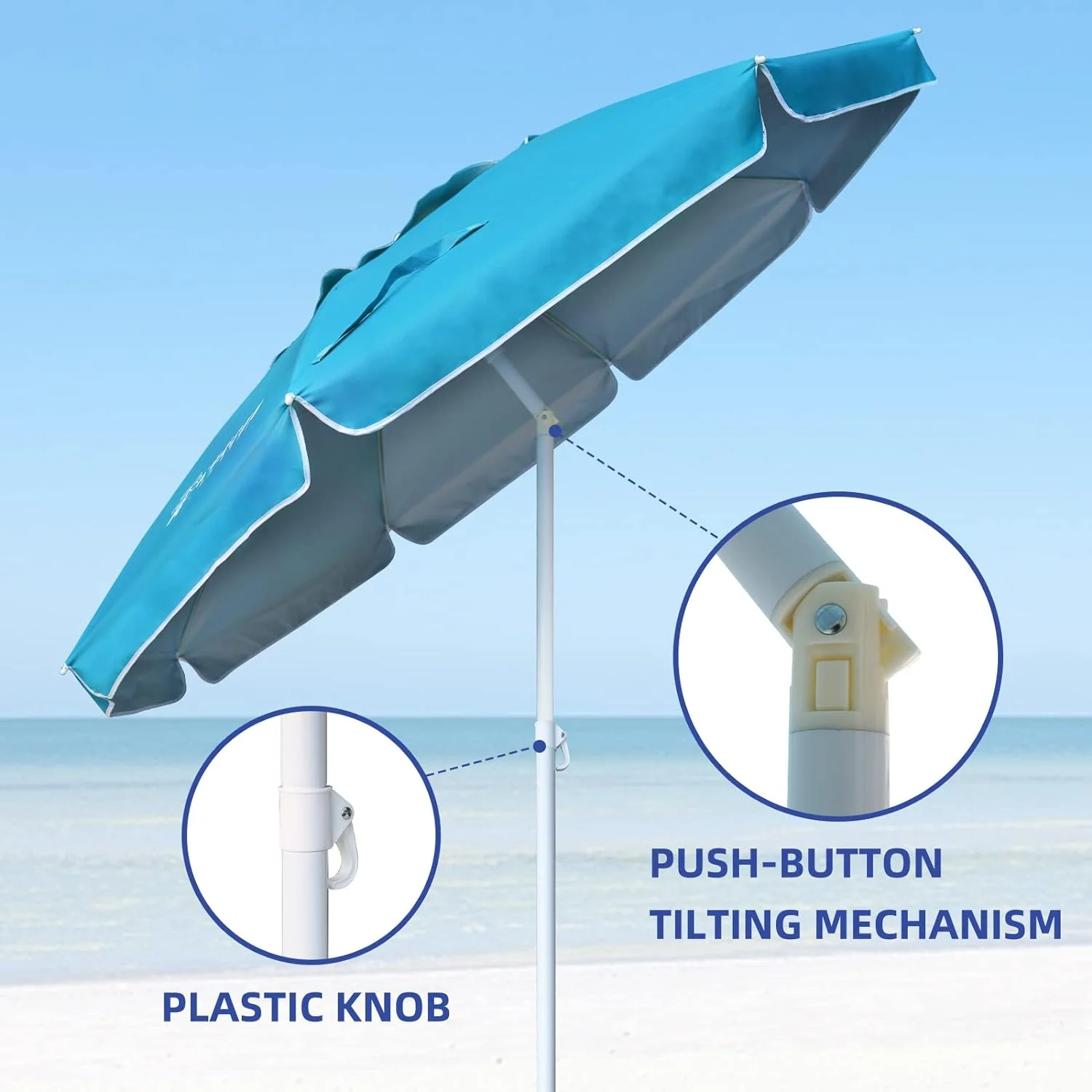 AMMSUN 6.5ft Heavy Duty Beach Umbrella with Tilt Sun Shelter & UV Protection & Carry Bag,Sky Blue