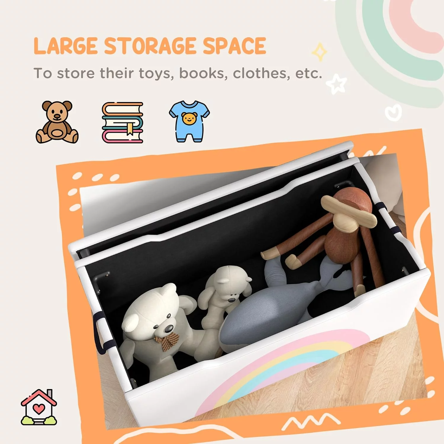 NLIBOOMLife Toy Box Chest  Lightweight Toy Organizer with   Top Lid  and Side Handles for Nursery Room  Playroom  Bedroom  Aged 3-8 Years Old  29.5" x 14.5" x 15"  White