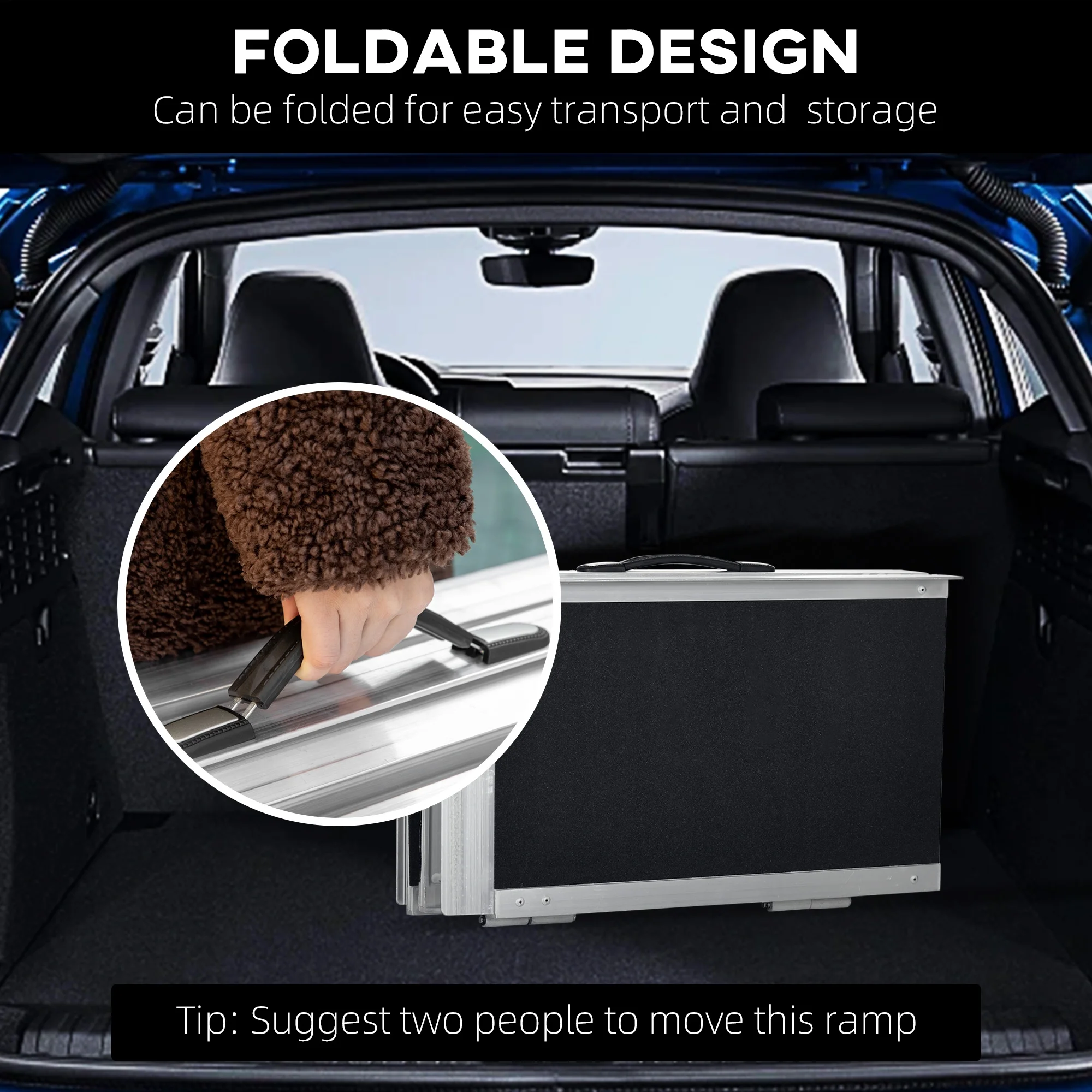 HomCom Lightweight Aluminum Portable Skid-proof PVC Carpeted Folding Wheelchair Ramp, 4 inch