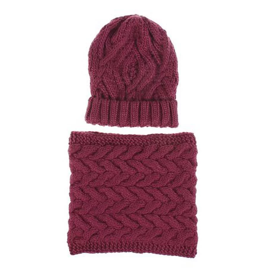 Viworld Winter Hat and Scarf Set for Women Warm Knitted Diamond Plaid Beanie Cap and Neck Warmer Scarf for Outdoor