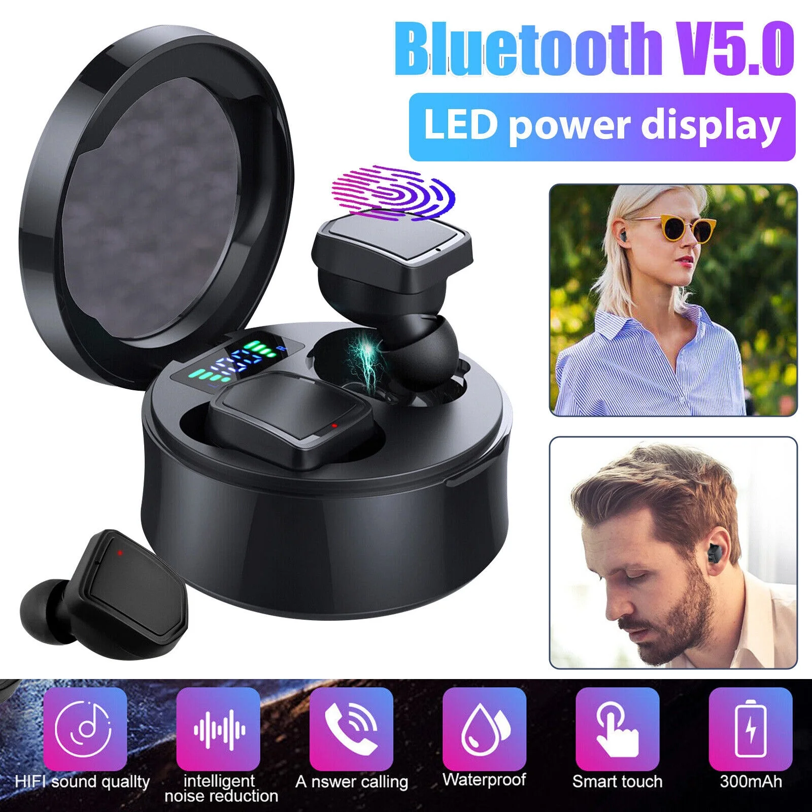 Bluetooth 5.0 Earbuds for iPhone Samsung Android Wireless Earphones Waterproof