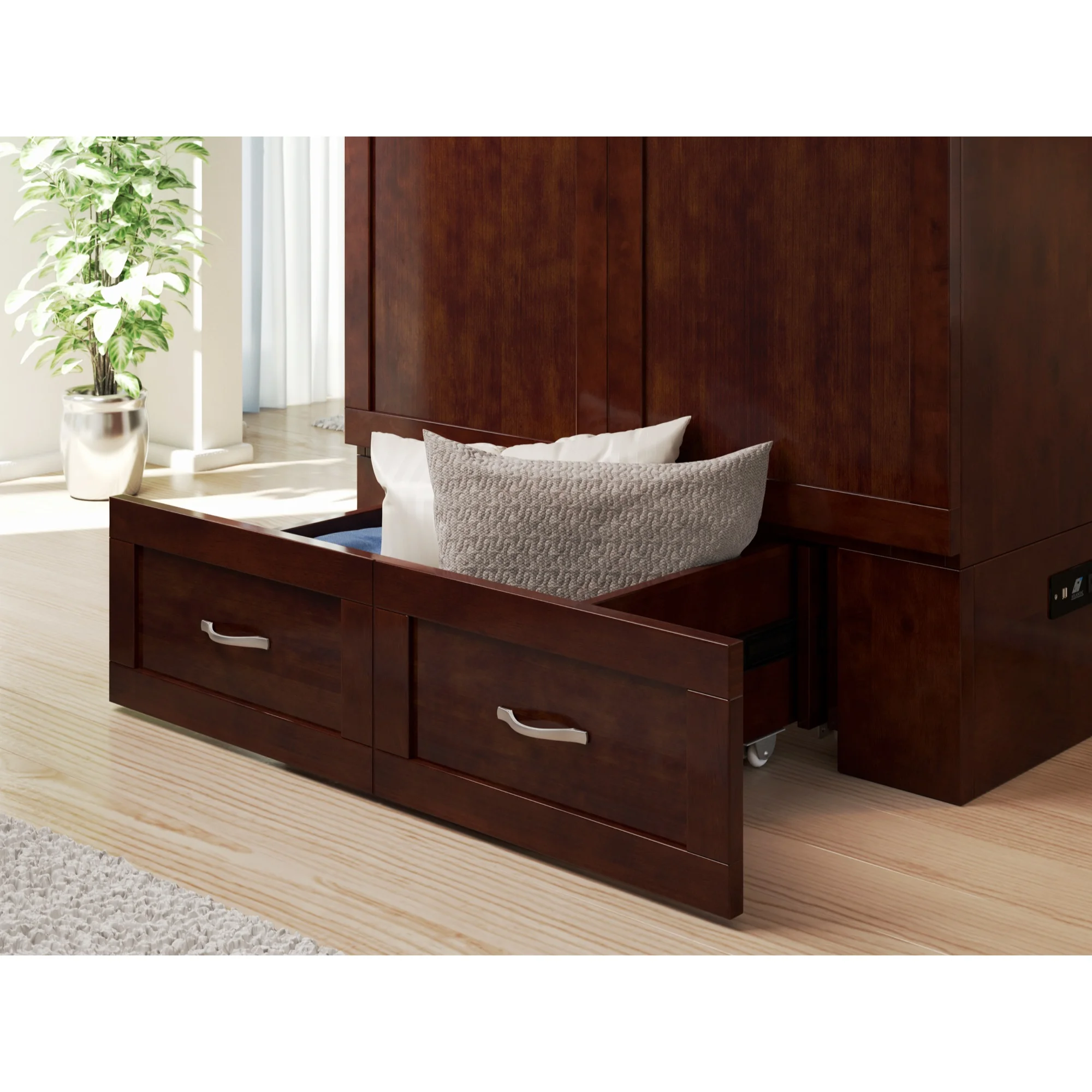 AFI Hamilton Wood Twin Extra Long Murphy Bed Chest in Walnut