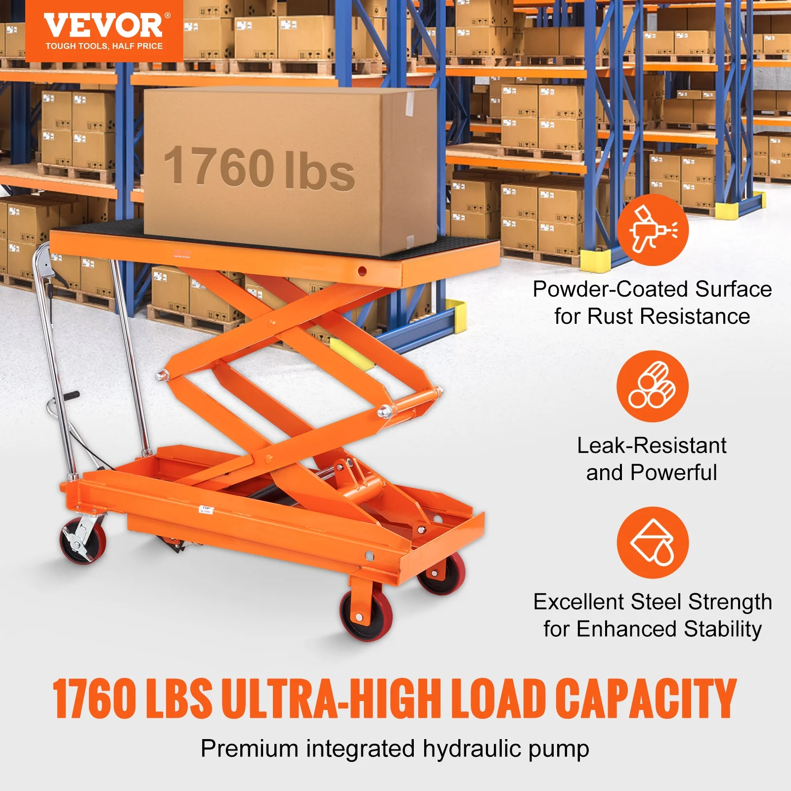 BENTISM Hydraulic Lift Table Cart 1760 lbs Manual Double Scissor Lift Table 59