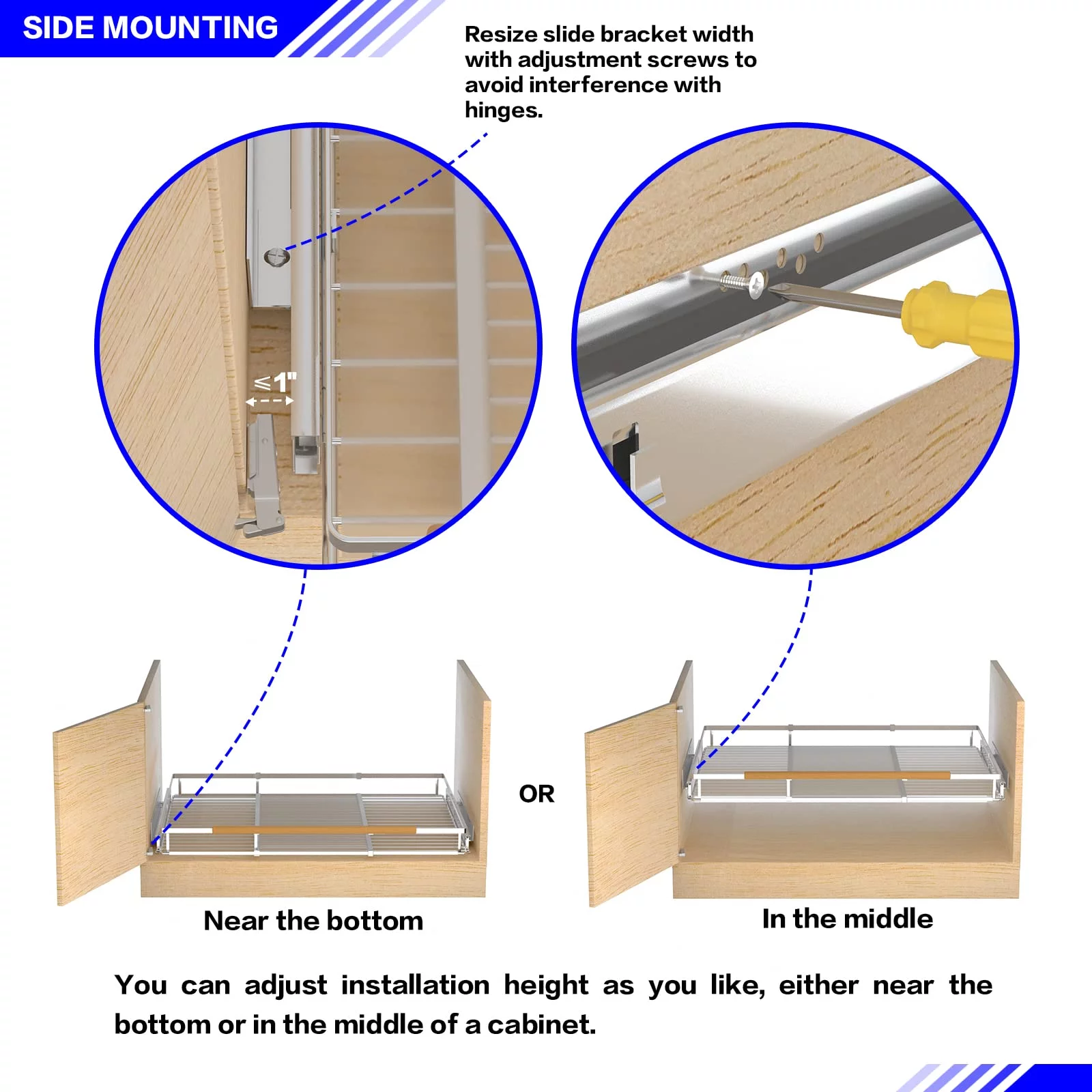 SANNO Pull Out Drawer Cabinet Organizer, Expandable Slide Out Storage Shelves - Heavy Duty, for Cabinets, Under Sink and Wardrobe, Opening Size Required 16.3