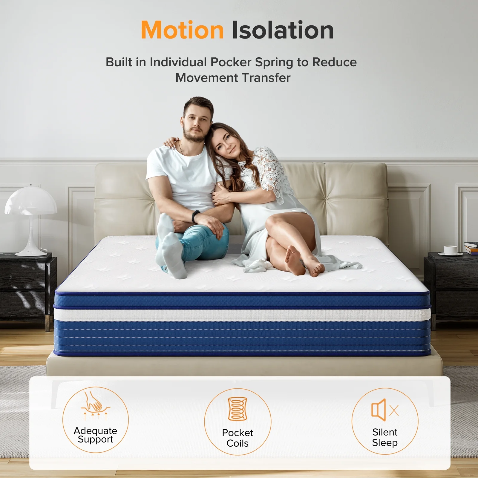 LIBORIA 10 Inch Hybrid Mattress with Memory Foam & Innersprings - Ergonomic Design for Pressure Relief - Medium Firm Feel