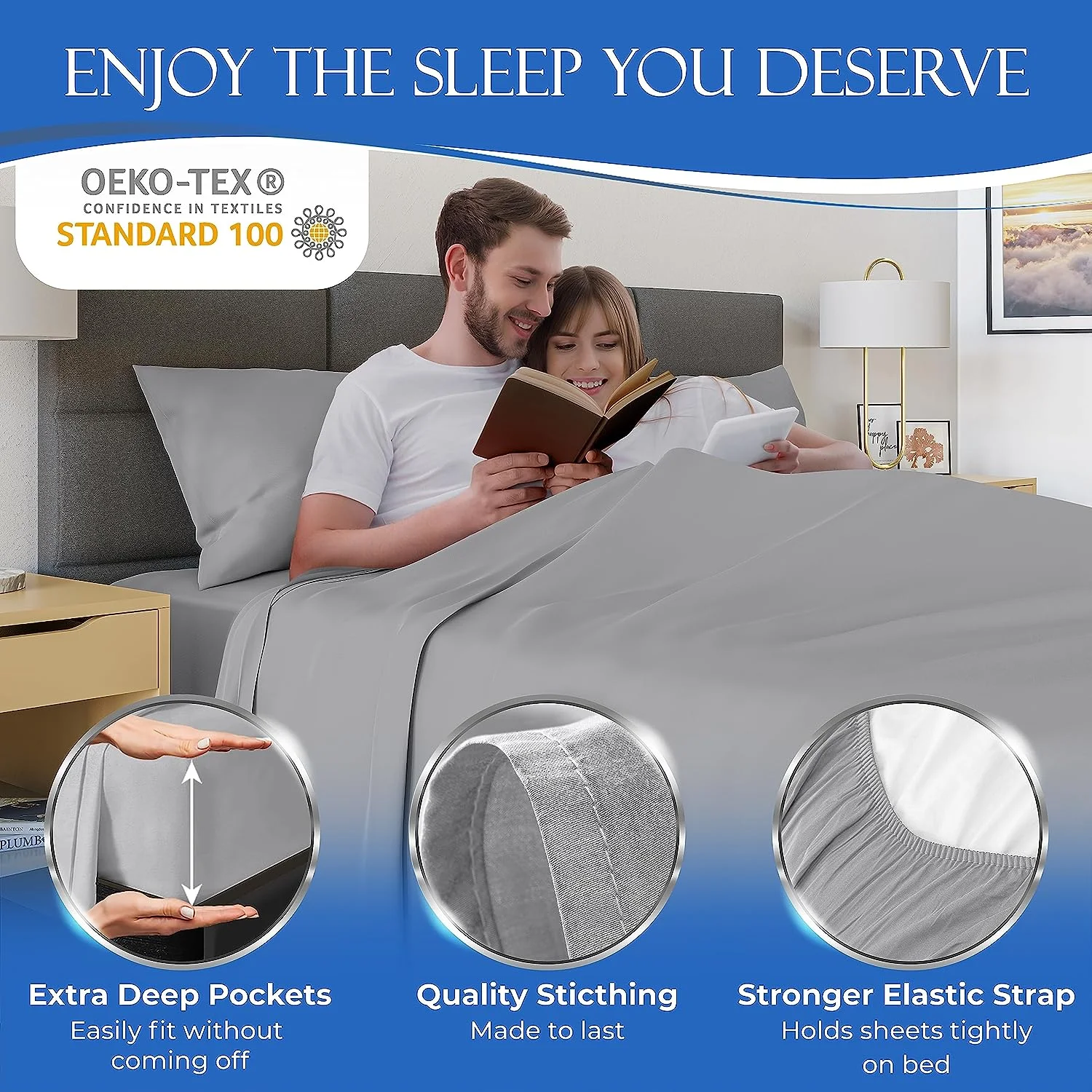 KESHENGDA 100% Organic Bamboo Sheets Set 4 pcs - Luxury Smooth Full Size Sheet Set Bamboo w/Deep Pocket - Cool and Silk Soft Bamboo Sheets for Full Size Bed, Cooling Full Bed Sheets (Mid Grey)