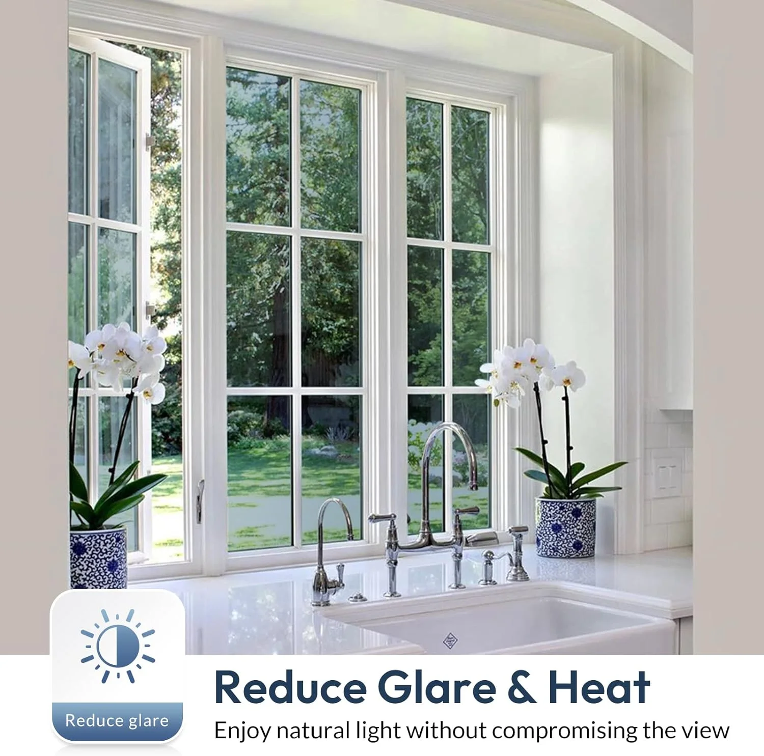 rabbitgoo One Way Window Film, Mirror Effect Tint Glass Covering for Home Office, Daytime Privacy Protecting Reflective Heat Control Anti UV Door Sticker for House, Silver