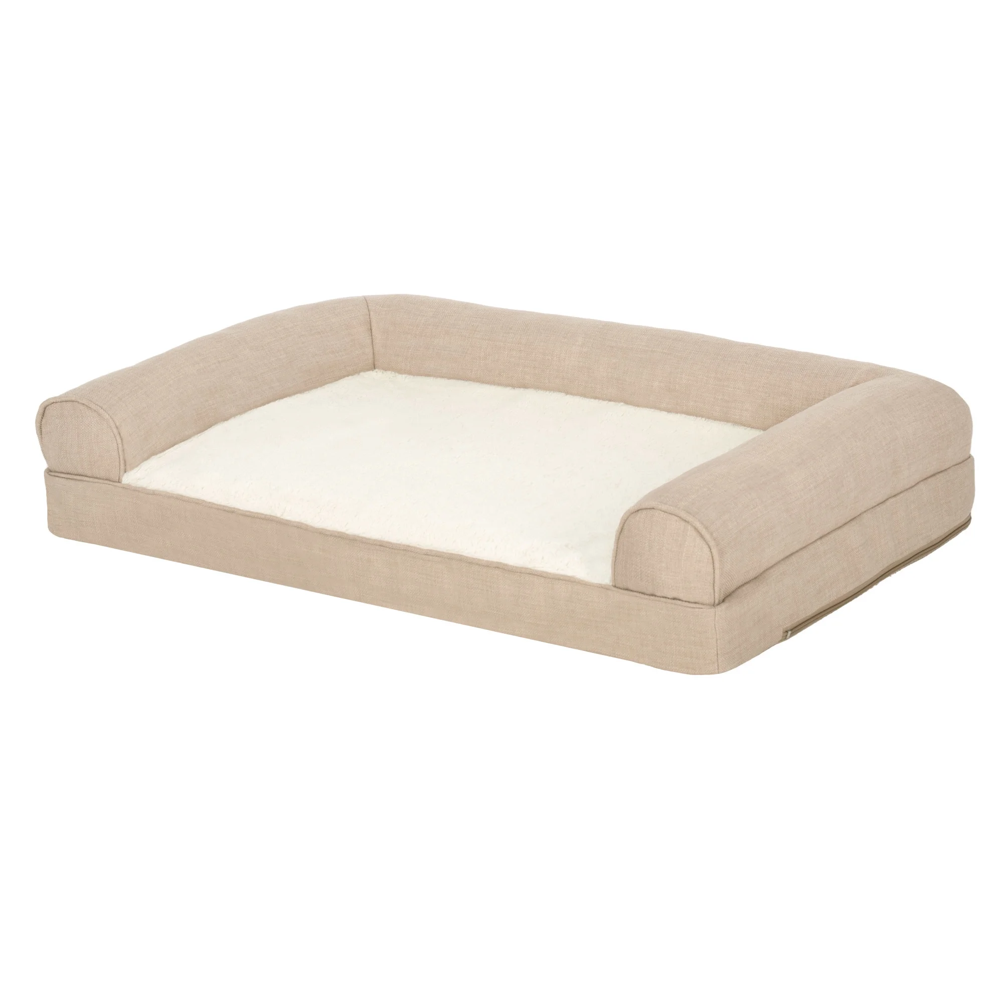 FurHaven Pet Products Medium Plush & Performance Linen Orthopedic Sofa Dog Bed, Flax