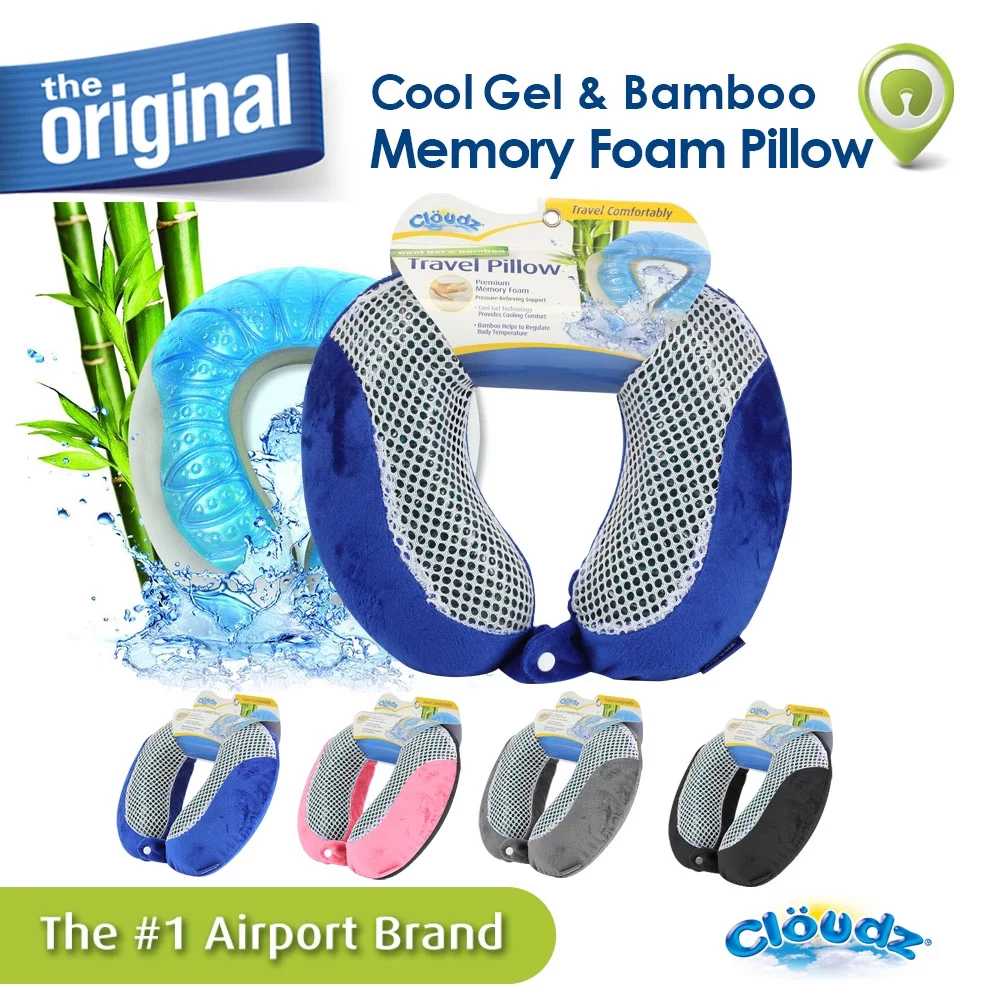 Cloudz Cool Gel Memory Foam Travel Neck Pillow - Blue
