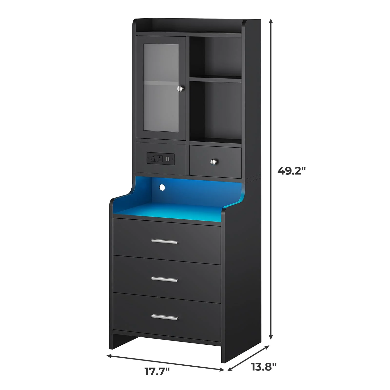 Tall Night Stand with Charging Station and LED Lights,49.2