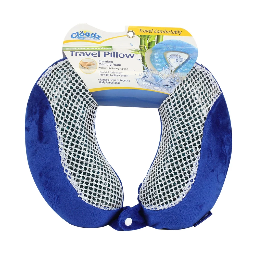 Cloudz Cool Gel Memory Foam Travel Neck Pillow - Blue