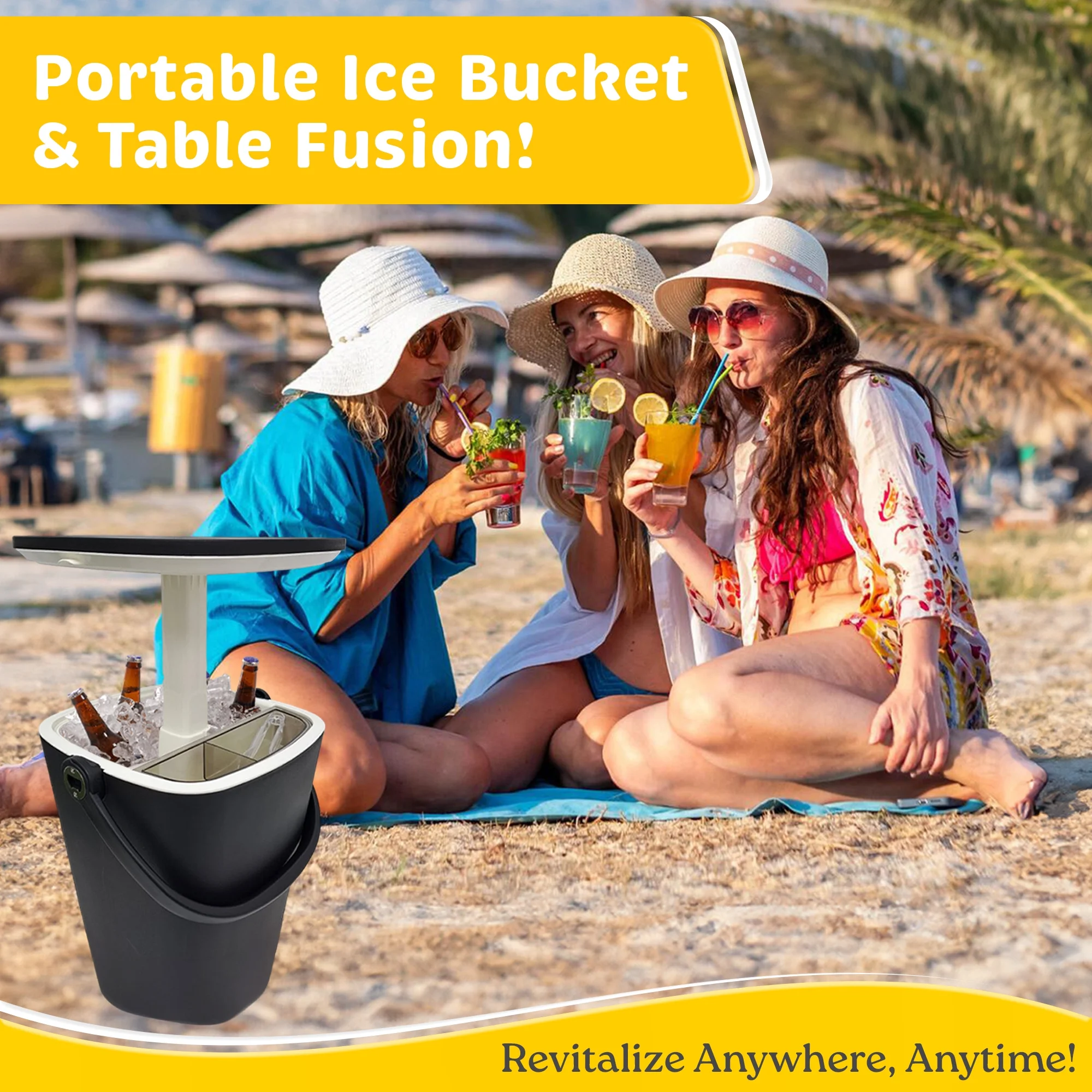 Magicshe Portable Cool Bar Table 15L Ice Bucket Lift Top Lid Beer Wine Cooler Outdoor Patio Furniture Beach Picnic Party（black）