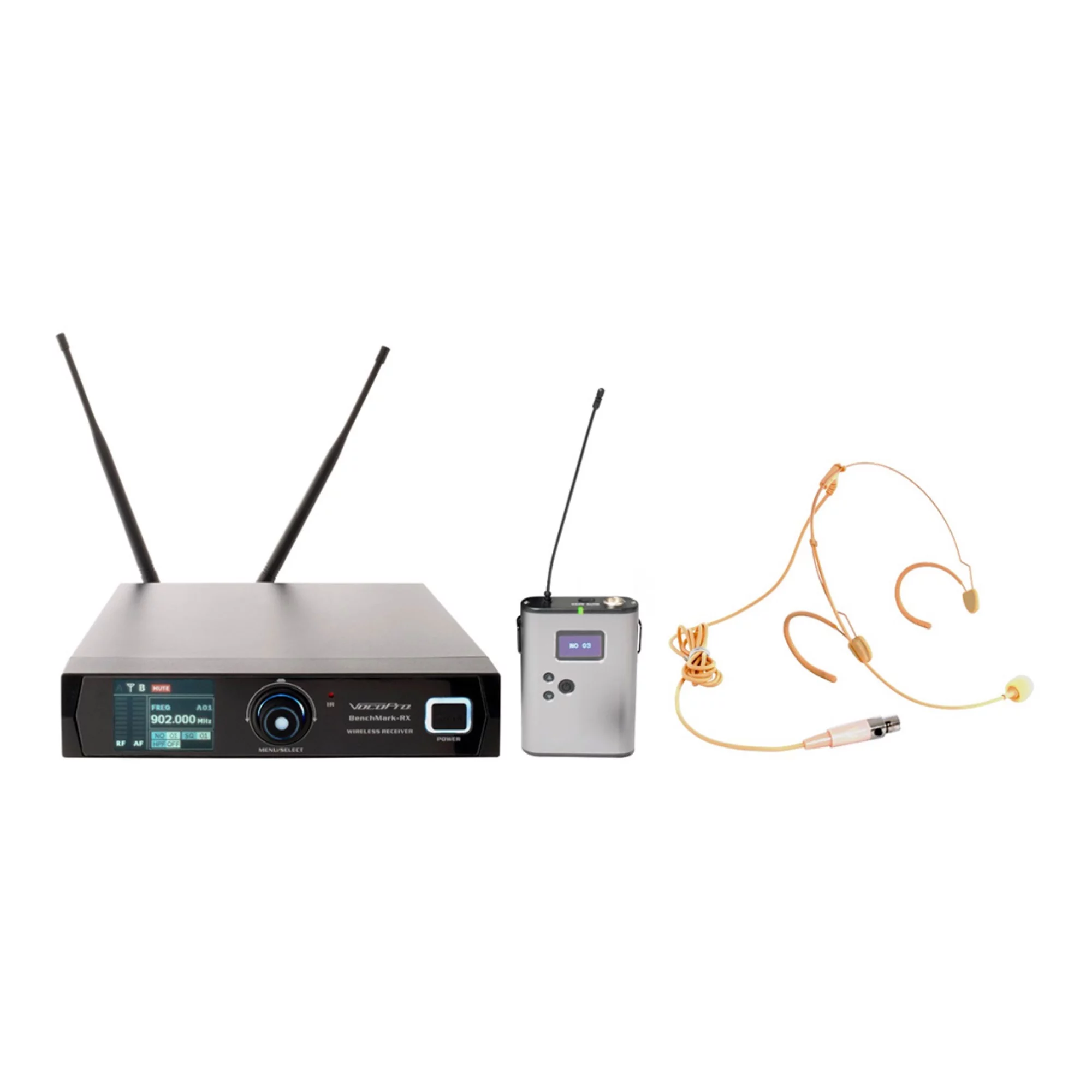 Single user, true diversity PLL wireless bodypack system with cardioid headset microphone