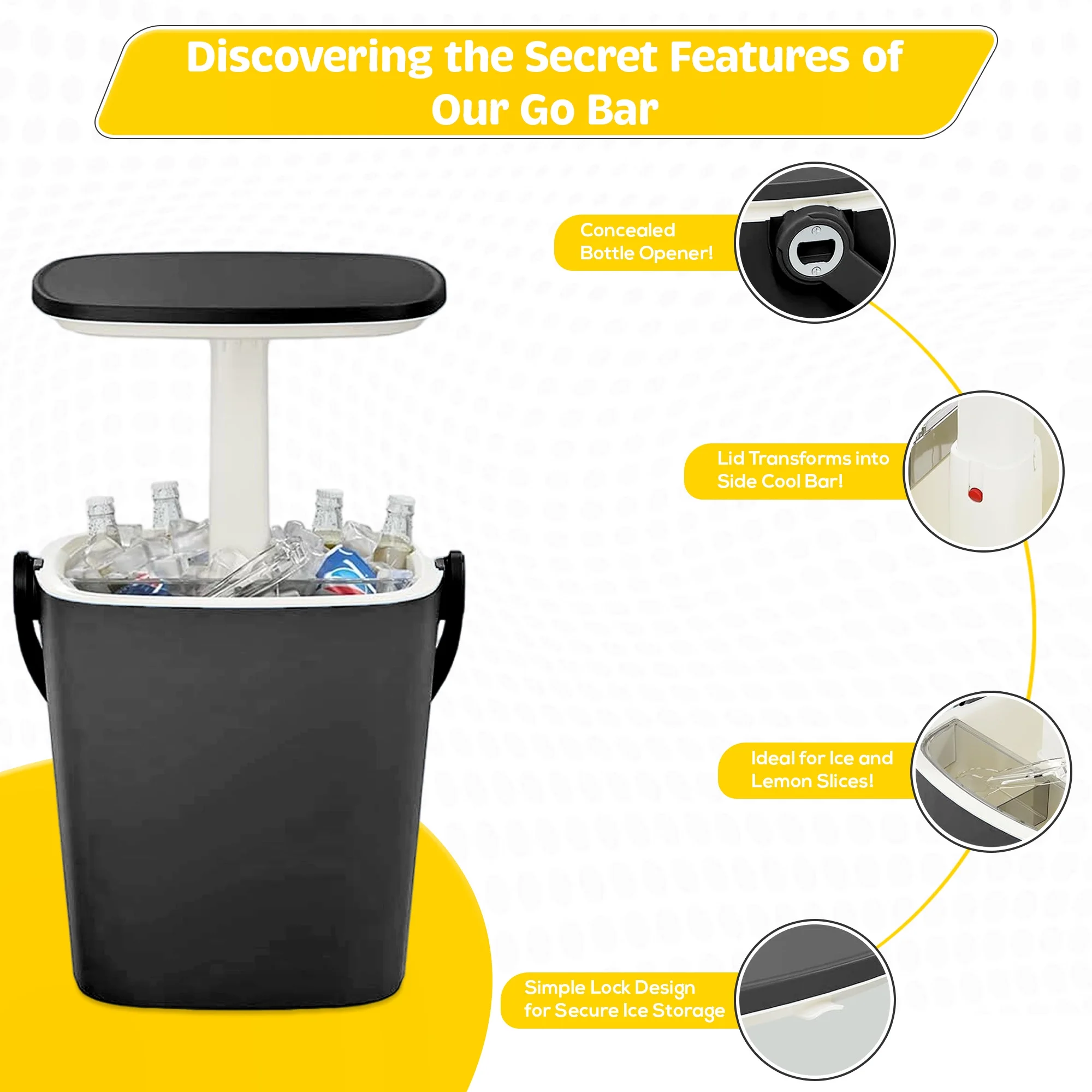 Magicshe Portable Cool Bar Table 15L Ice Bucket Lift Top Lid Beer Wine Cooler Outdoor Patio Furniture Beach Picnic Party（black）