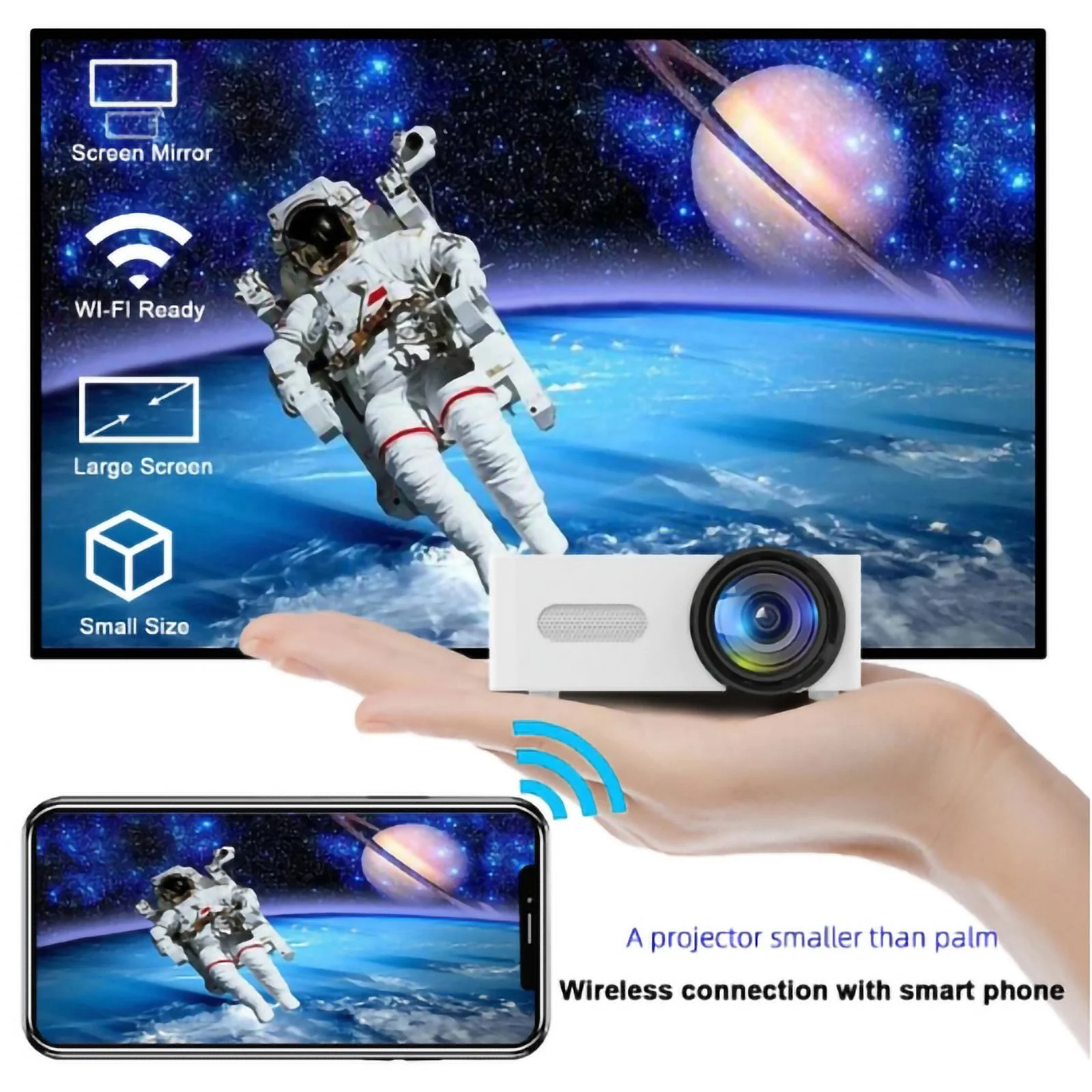 Wireless Portable Smart Projector WiFi Mini Projector HD Video Projector Compatible For Smart Phones Tablet