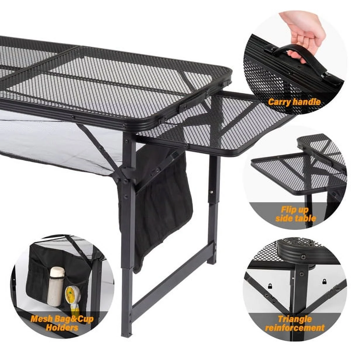 SYTHERS 4.7 FT Folding Grill Table Camping Table with Mesh Desktop, Lightweight Metal Table for Outside, Height Adjustable Portable Grill Table for Camping, Picnic, Beach and BBQ