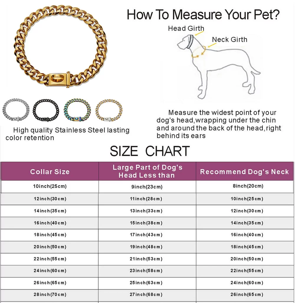 Silver Chains Choker Cuban Link Necklace Dogs Collar Large Medium Bulldog Rottweilers