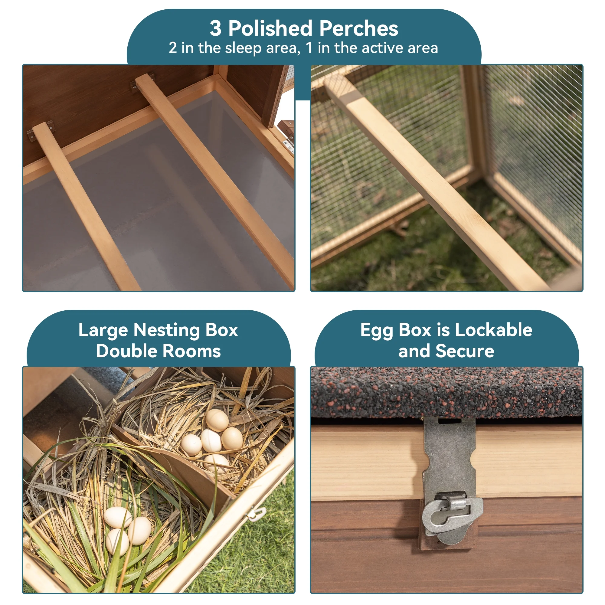 81”L Movable Chicken Coop with Wheels for 4-6 Chickens, Outdoor Chicken Coop with Run and Nesting Box Wooden Duck House Poultry Cage Chicken Hutch with Ramps for Hens Ducks and Rabbits