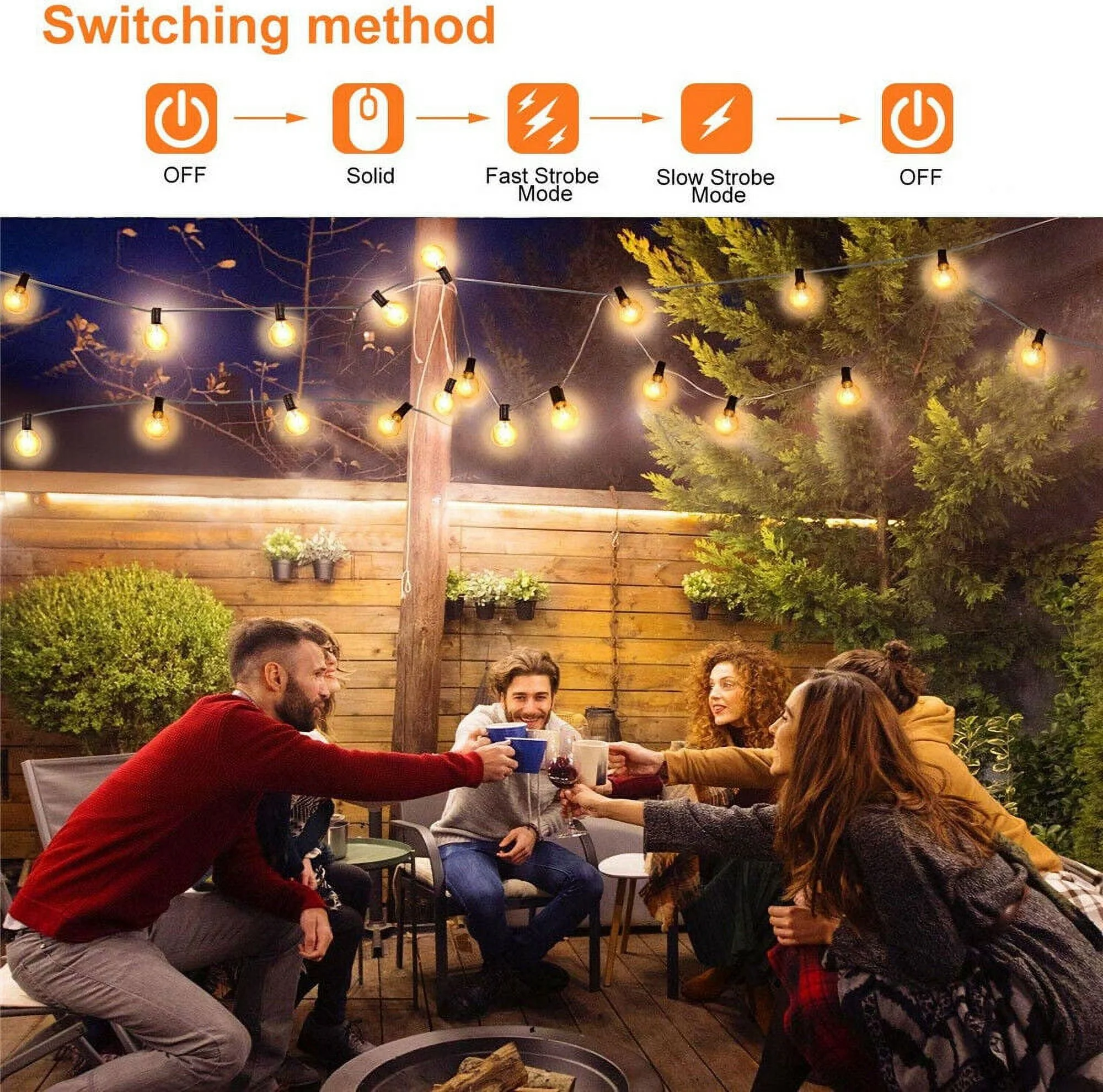 G40 Solar Powered 18ft Outdoor Patio Globe String Lights Bistro Yard Decoration