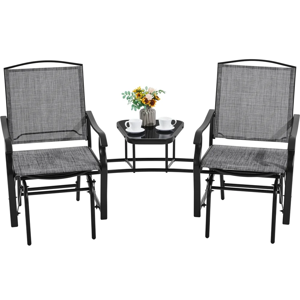Yaheetech 2-Person Patio Glider with Table, Gray