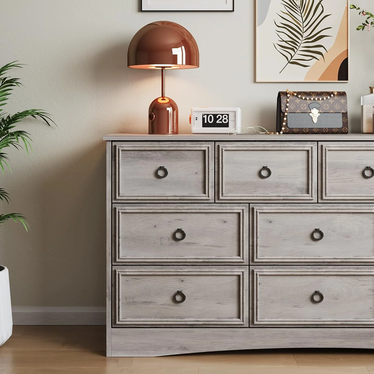 Modern 10 Drawer Dresser, Dressers for Bedroom, Chest of Drawers Closet Organizers and Storage Clothes - Easy Pulls Handle, Textured Borders Living Room, Hallway, Gray