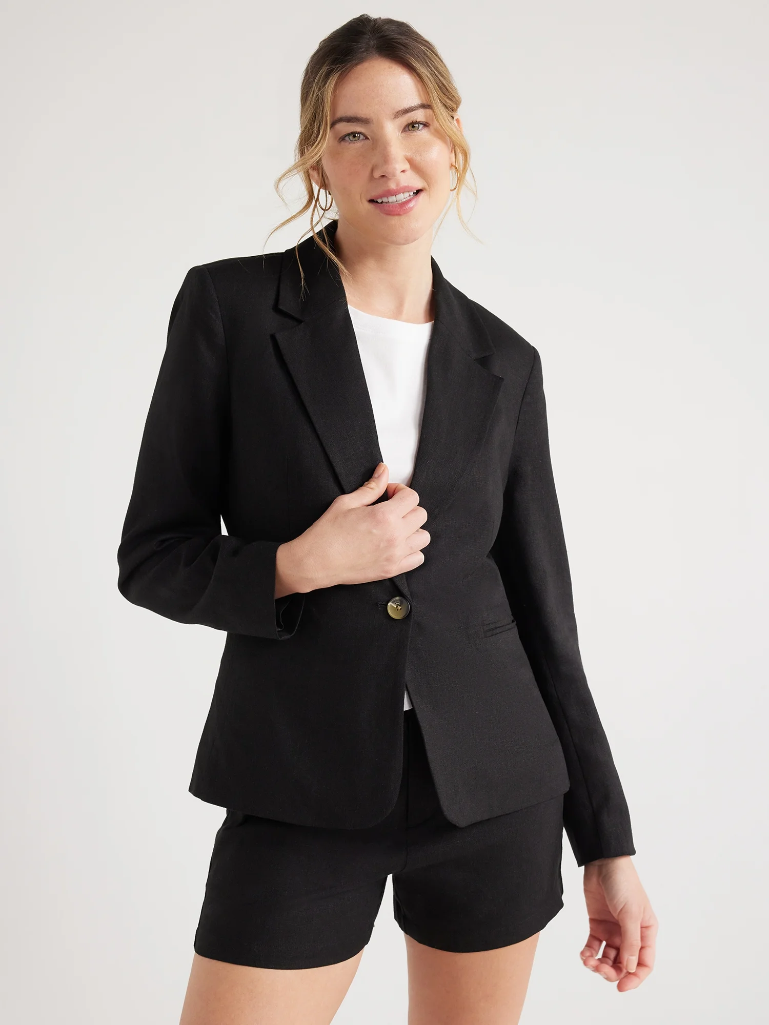 Free Assembly Women’s Single-Breasted Linen-Blend Blazer, Sizes XS-XXL