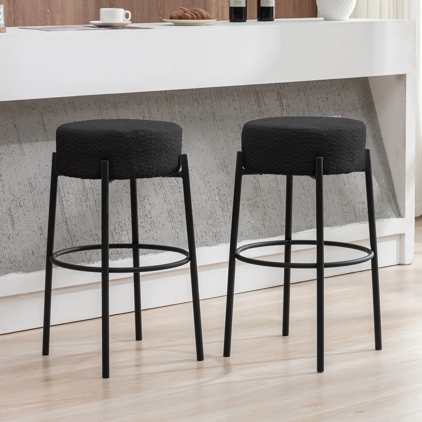 ZAFLY 30”Counter Height Bar Stools, Modern Velvet Bar Stools, Dinning Chair with Steel Legs for Kitchen Island - Black, Set of 2