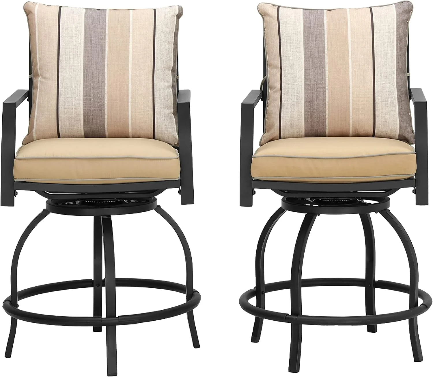Patio Set Swivel Chairs Bistro Height With Arms Outdoor Dining All Weather Bar Stools With Cushion(Set Of 2), Beige
