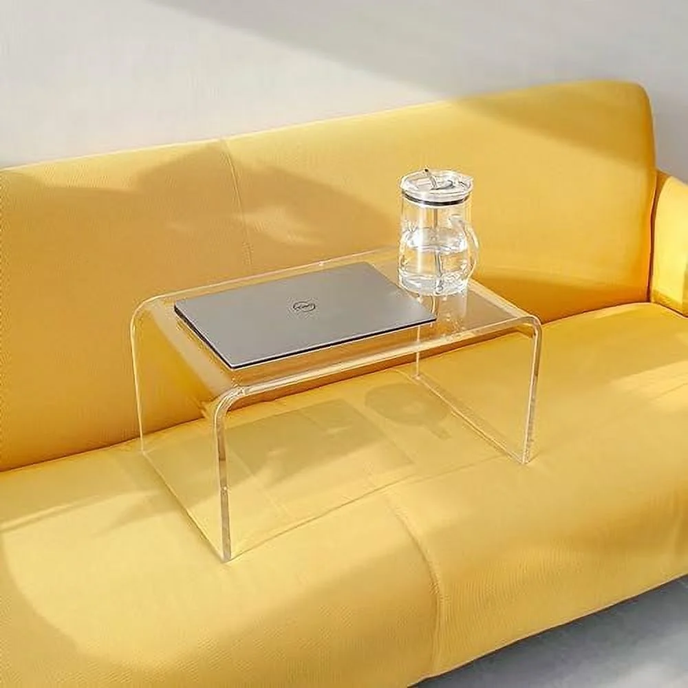 GEROBOOM Acrylic   24" H x 14" W x 12" D Clear Multipurpose C-Shape End Table Bed Desk Laptop Table for Living Room Bedroom Balcony Patio and Office