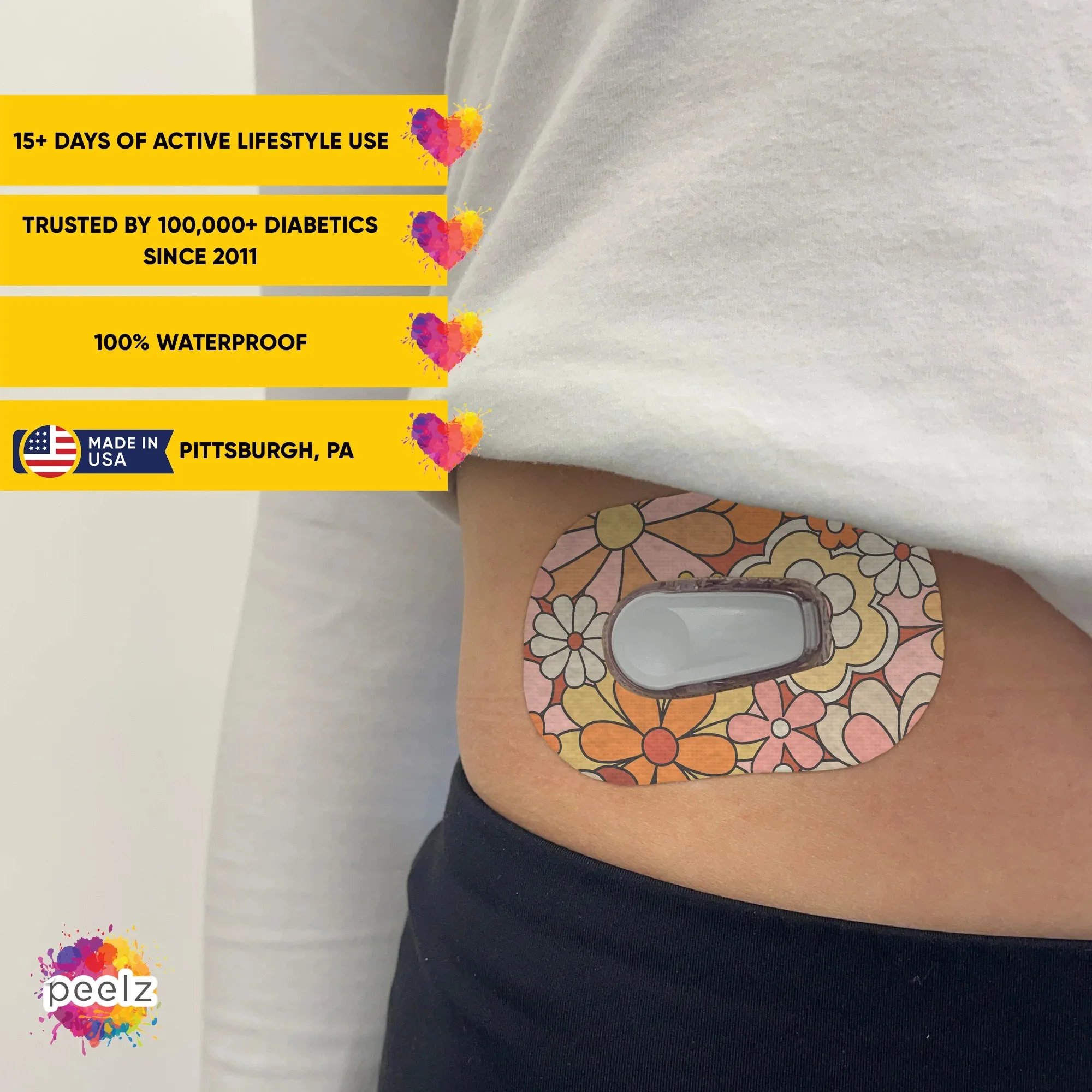 Peelz Dexcom G6 Adhesive Patches 25 Pack - US-Made Waterproof CGM Sensor Patches for 14+ Days - Sensitive Skin Diabetic Patches for Glucose Monitor - Dexcom Stickers - (Floral Pack)