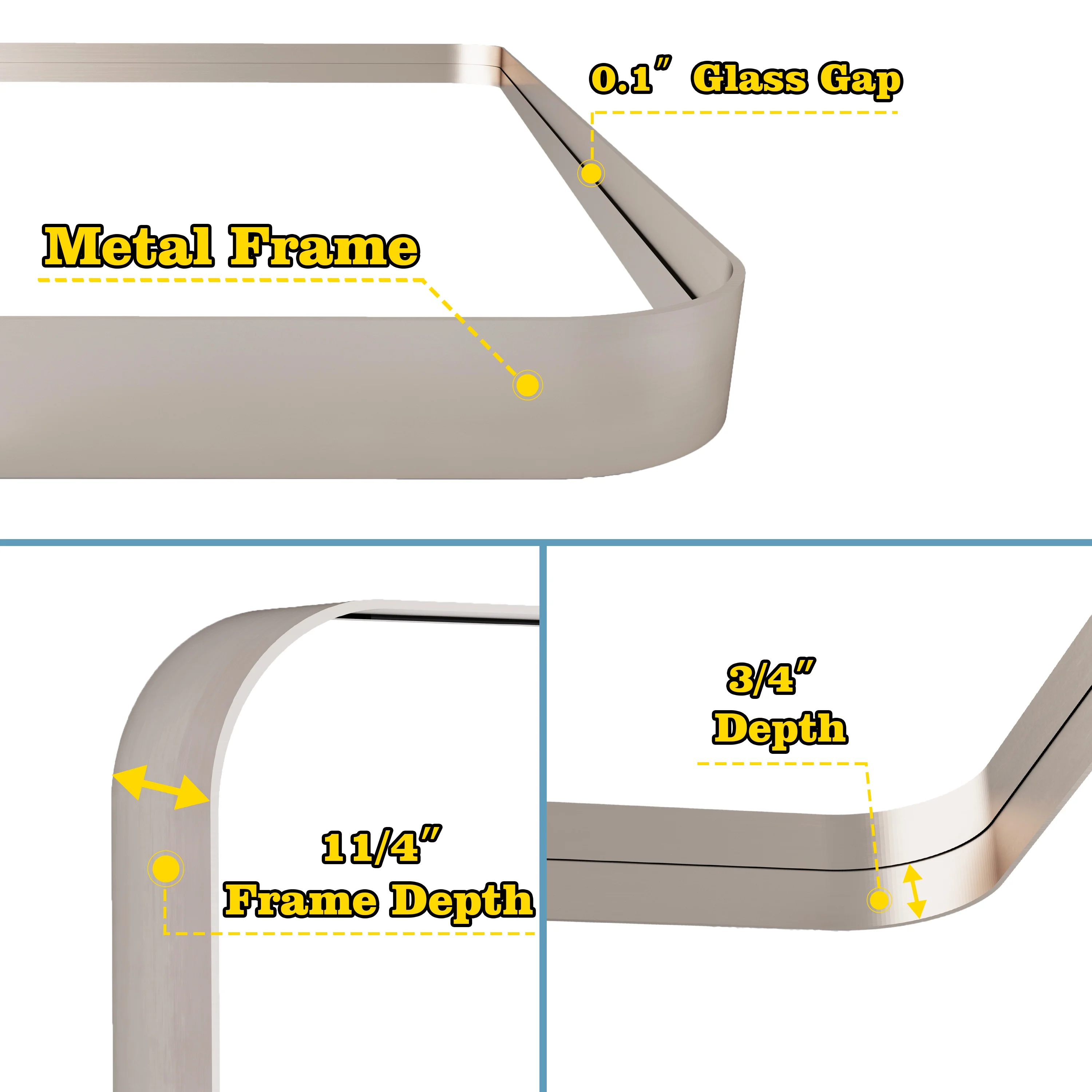 36 in. W x 24 in. H Rectangular Framed Wall Mounted Bathroom Vanity Mirror in Brushed Nickel