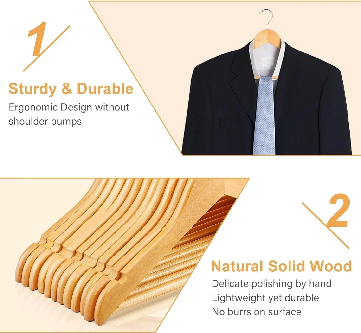 20 Pack Premium Natural Wood Clothes Hangers, Durable Wooden Hangers for Coats, Jackets, Dresses, Pants, and Shirts