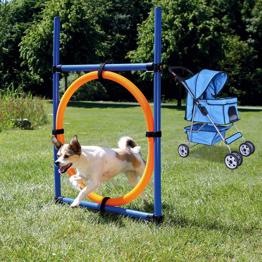 Dkelincs Pet Stroller- Folding  Cat Stroller for Medium Dogs with 4 Wheel & Cup Holder, Blue