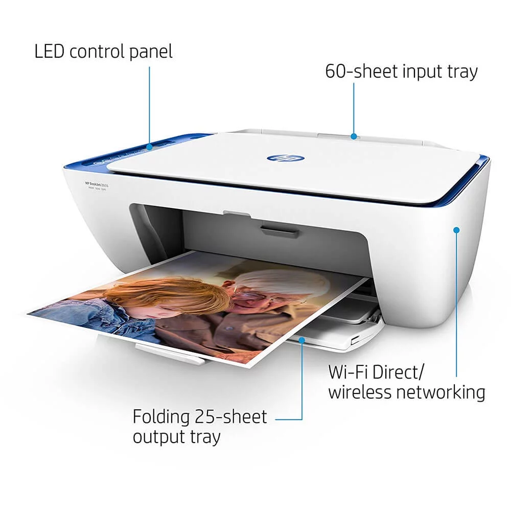 HP Deskjet 2655 Inkjet Multifunction Printer - Color - Copier/Printer/Scanner - 20 ppm Mono/16 ppm Color Print - 4800 x 1200 dpi Print - Manual Duplex Print - 1200 dpi Optical Scan - 60 sheets Input -