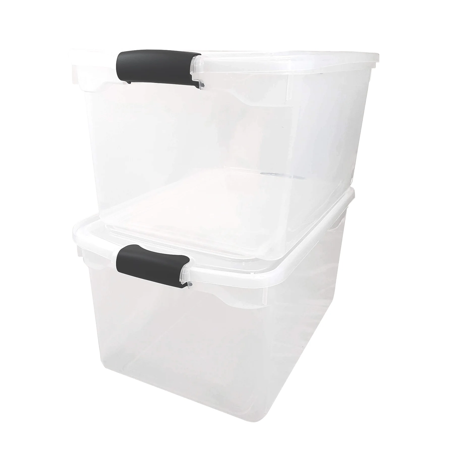 Homz® 31 Quart Clear Latching Plastic Storage Container, Clear Base with Gray Latches Set of 4