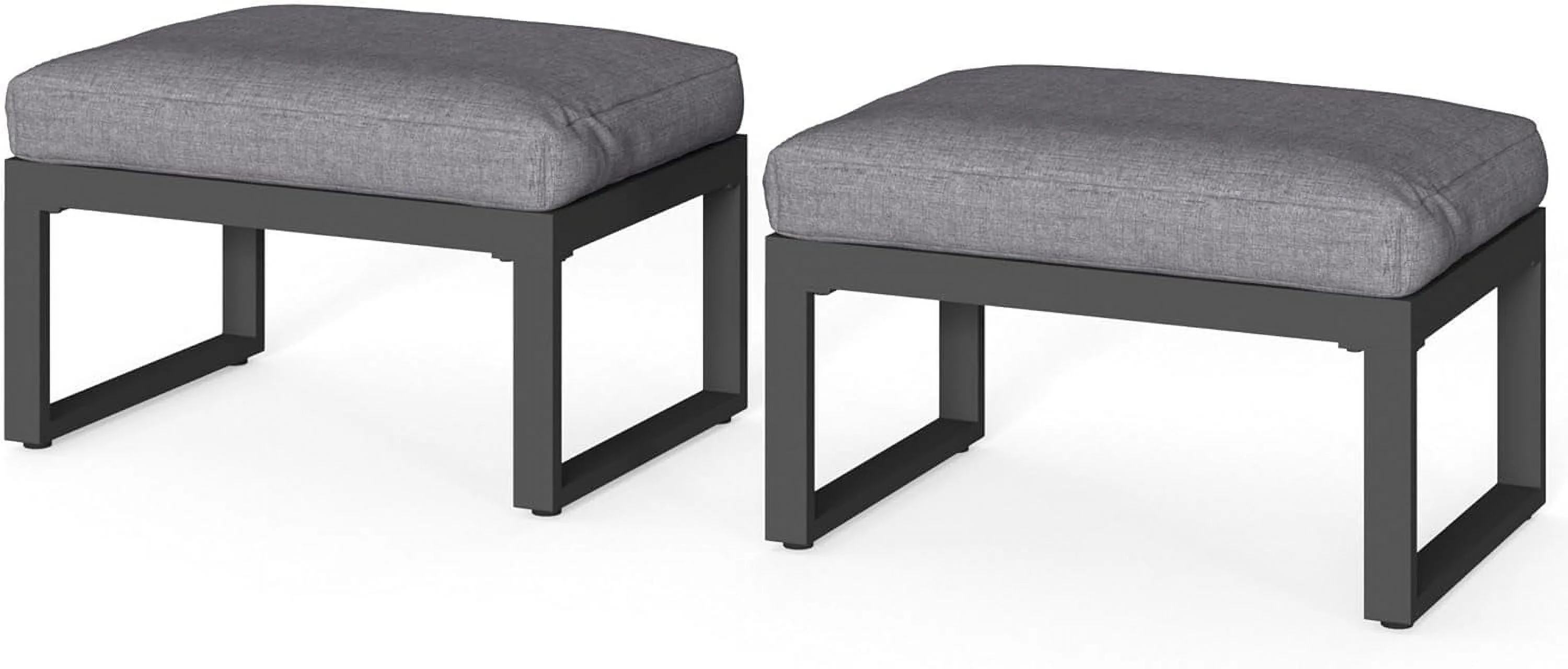Royalcraft 2 Pieces Aluminum Outdoor Patio Ottoman Set, Outdoor Foot Stools with Thick Cushion, Small Seat Furniture for Porch Balcony Backyard, Grey