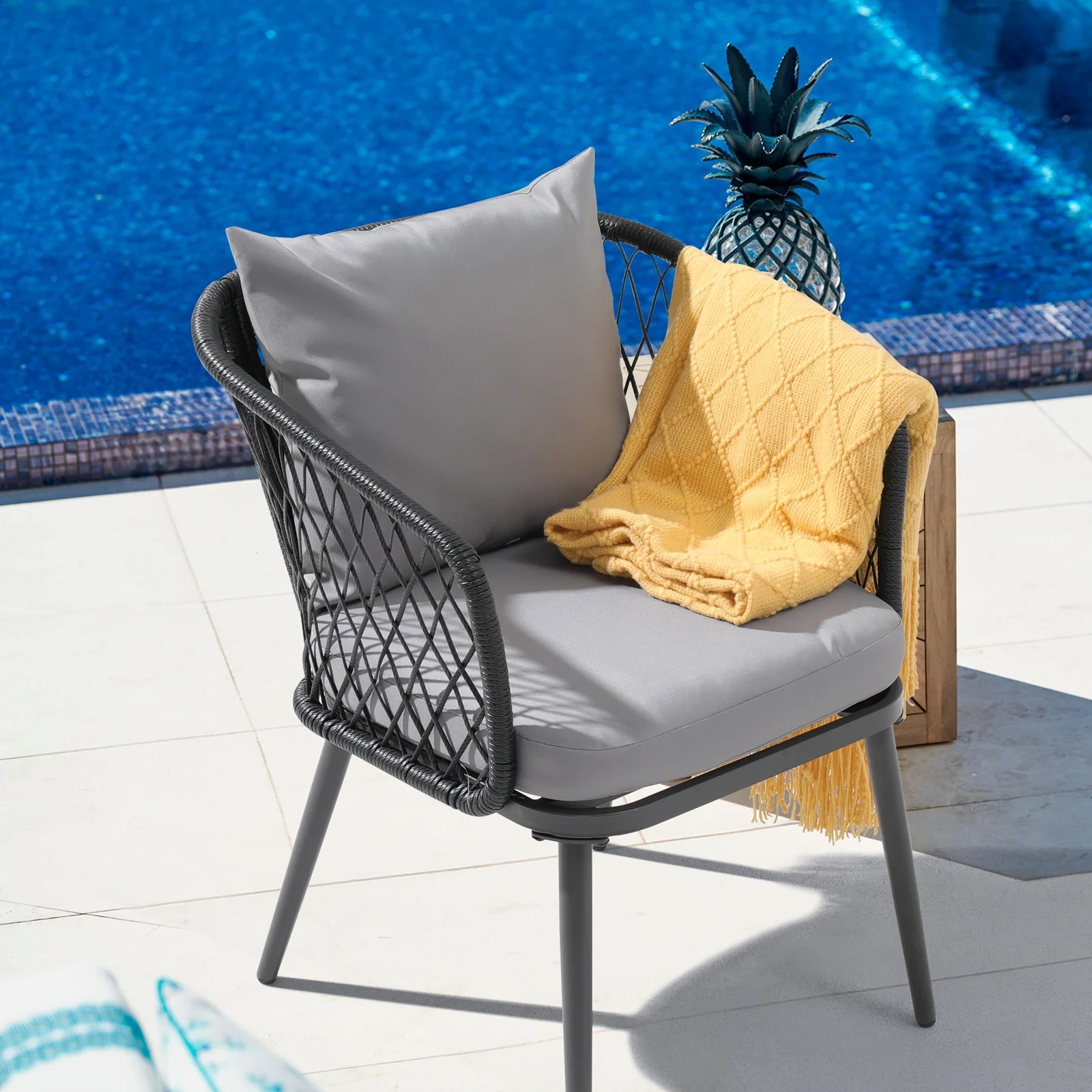 OC Orange-Casual Outdoor Dining Chair, All-Weather Wicker patio Dining Chair, Rattan Armchair Seating with Cushion, Set of 2, Black Wicker