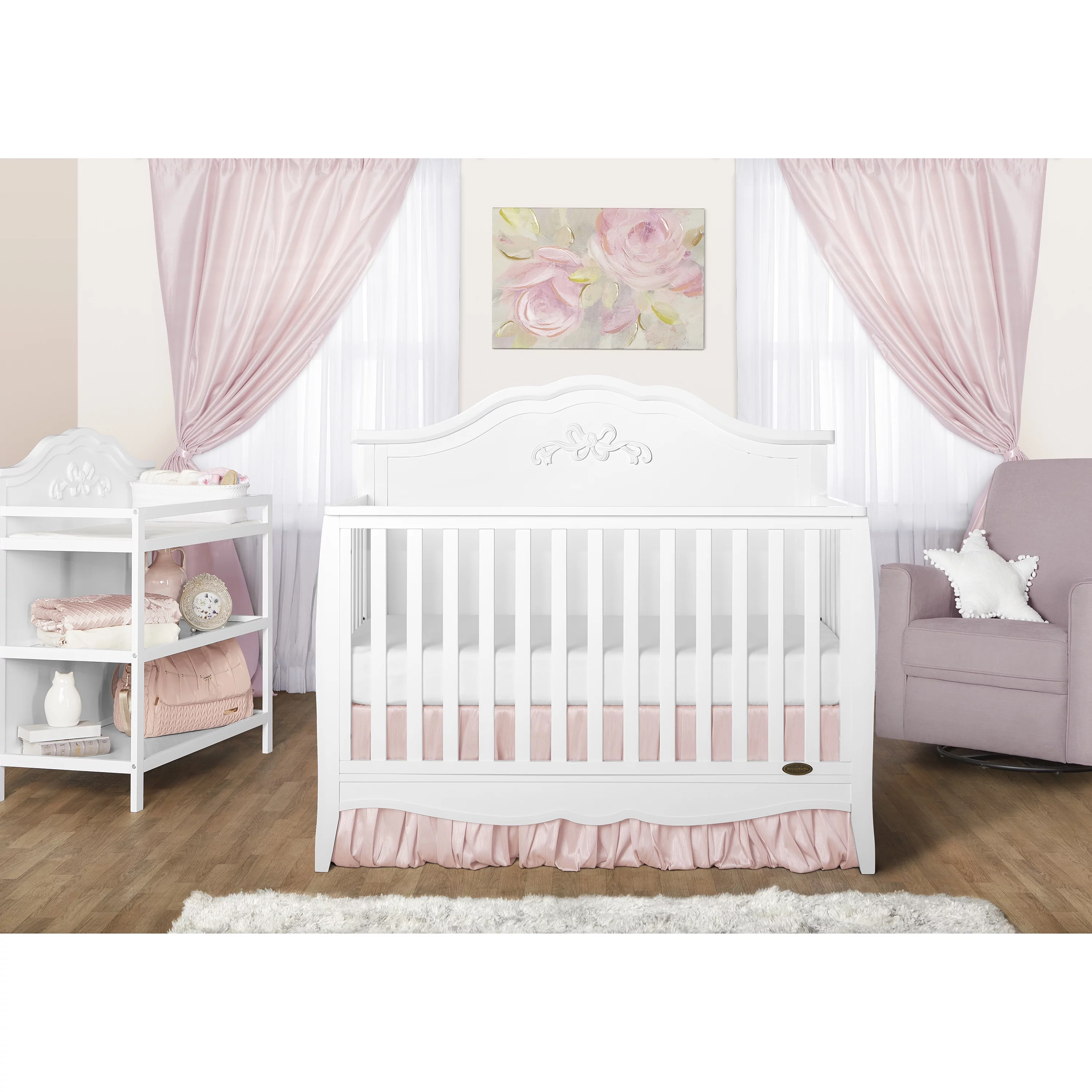 Dream On Me Jasmine 4-in-1 Convertible Crib, New Zealand Pinewood, Greenguard Gold, White