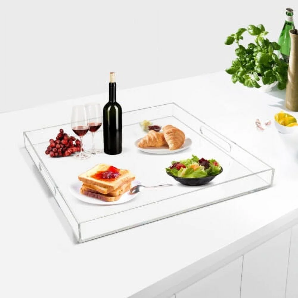 Clear Extra Large Square Acrylic Serving Tray w/ Handles Oversize 18.9*18.9 Inch
