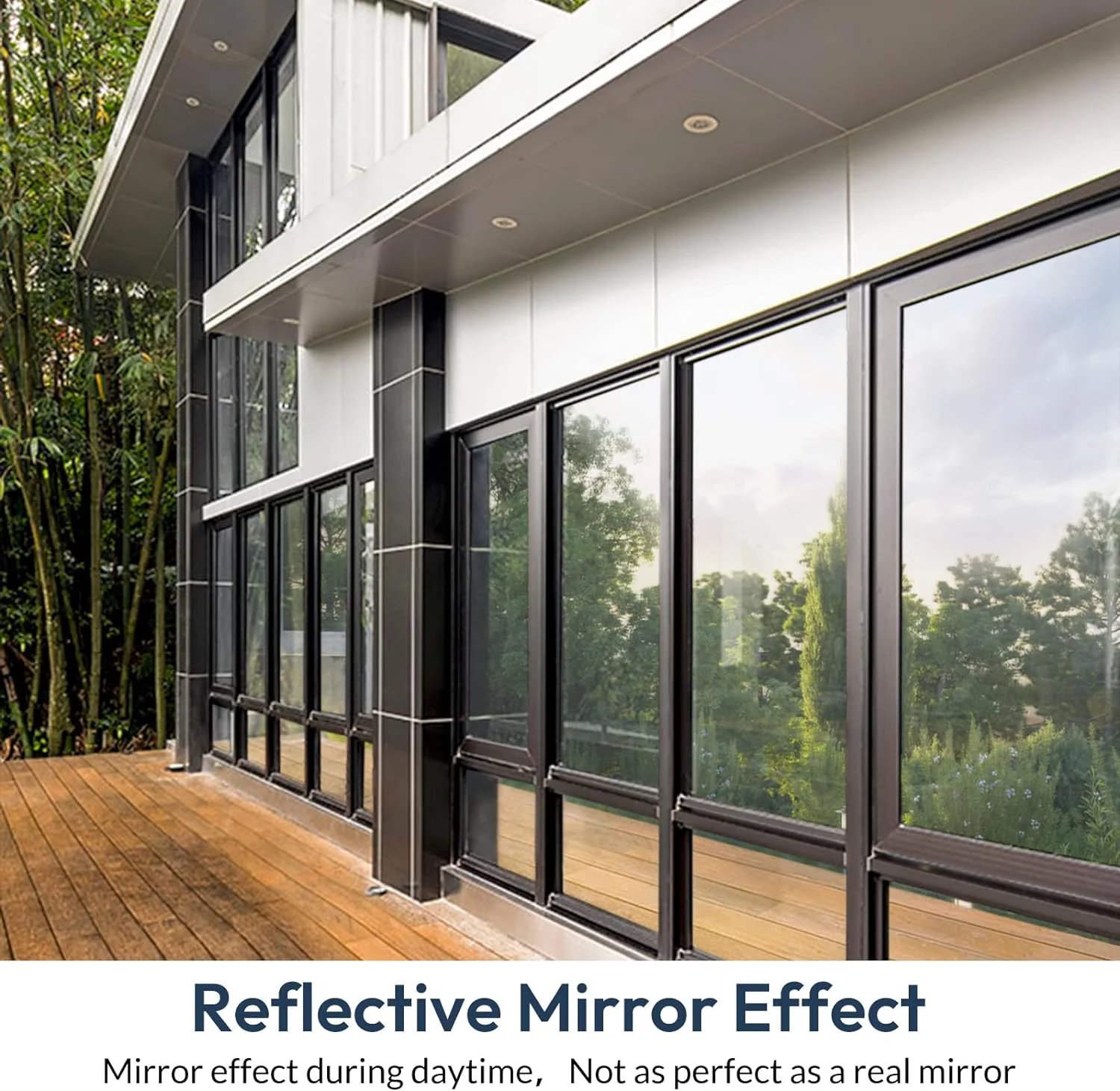 rabbitgoo One Way Window Film, Mirror Effect Tint Glass Covering for Home Office, Daytime Privacy Protecting Reflective Heat Control Anti UV Door Sticker for House, Silver