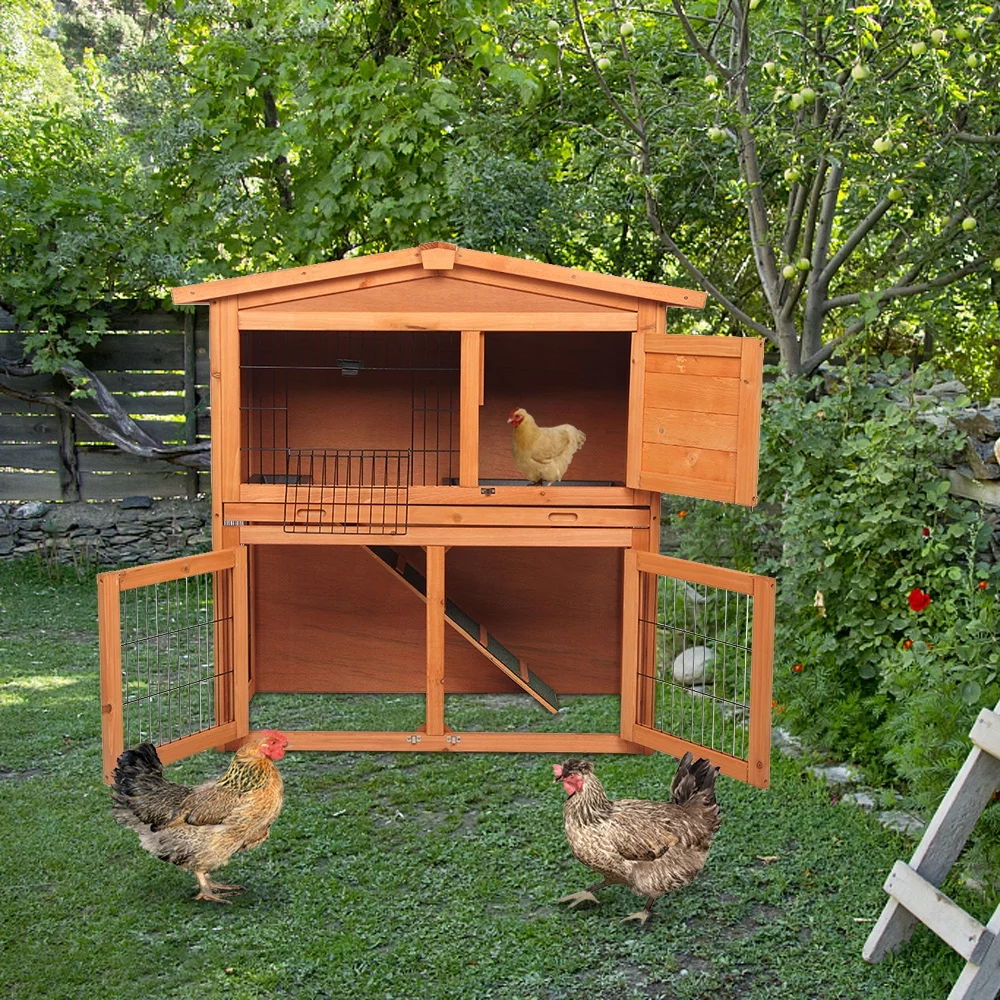 40 Inch Wooden Rabbit Hutch Triangle Roof Waterproof Bunny House A-Frame Pet Cage Wood Small House Poultry Cage, Orange