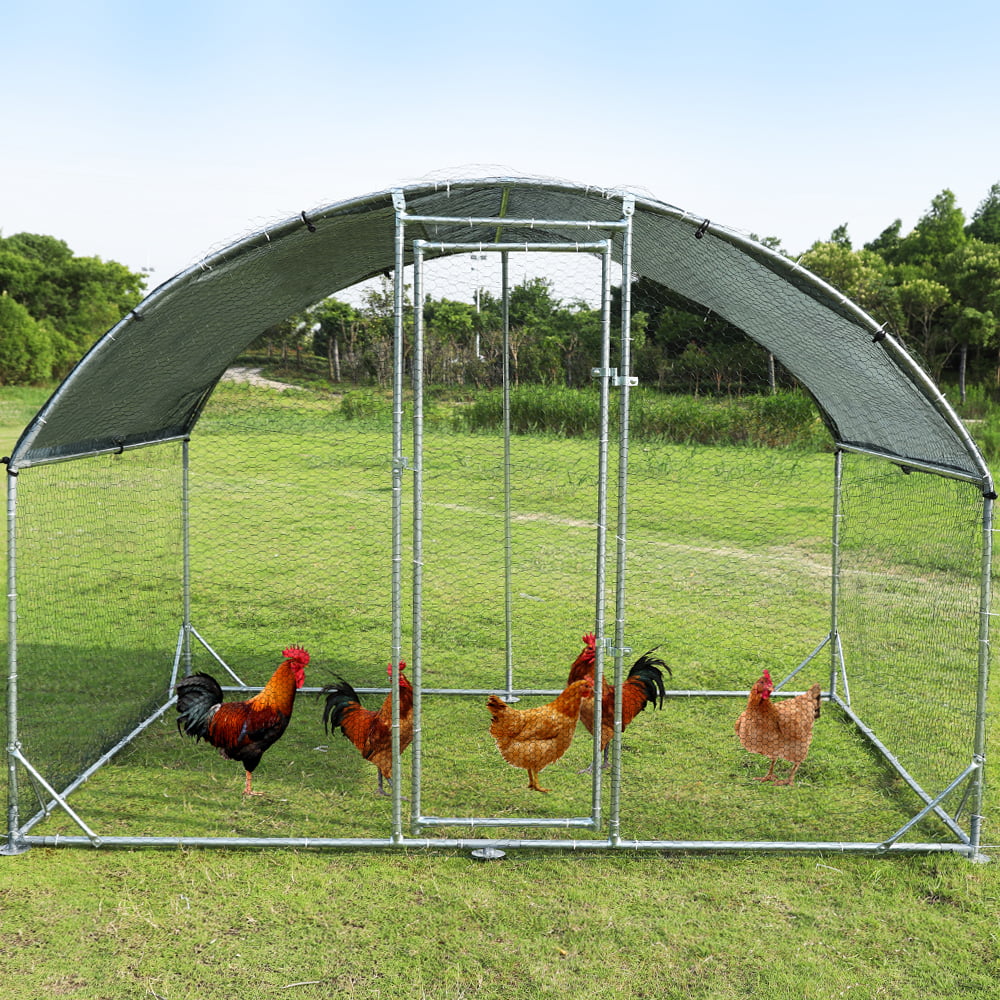 Large Metal Chicken Coop for Outdoor, Hen Run House for 10 Chicken, Walkin Poultry Cage, Dog Kennel for Outdoor,Backyard and Farm, with Waterproof and Anti-Ultraviolet Cover( 9.2'W x 6.2'L x 6.5'H )